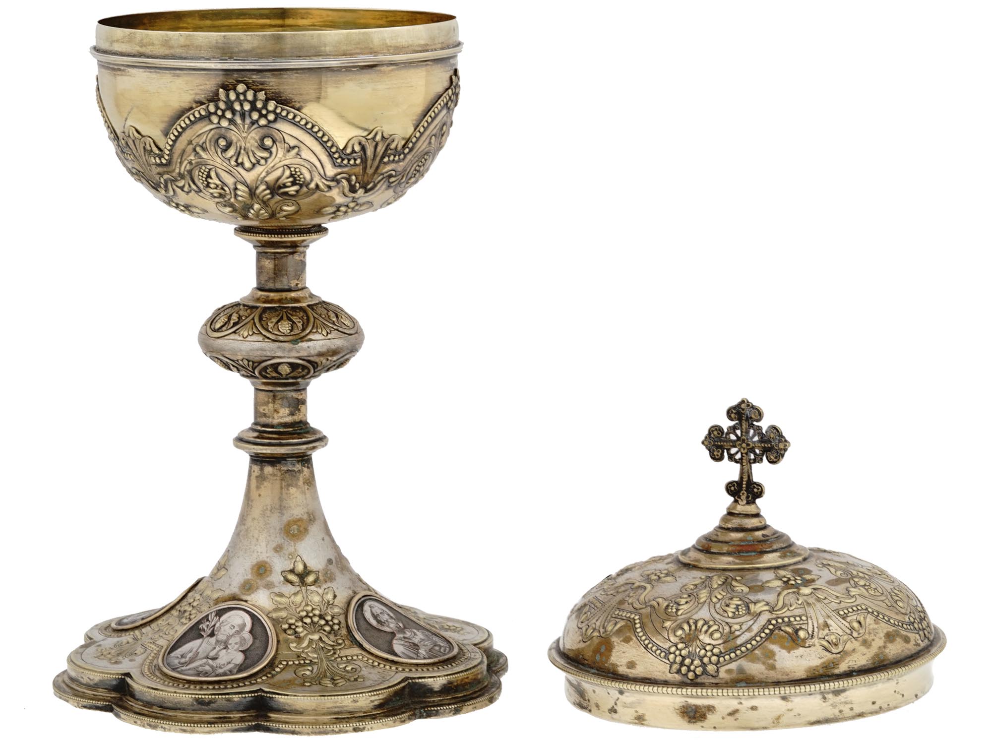 ANTIQUE GILT SILVER FOOTED EUCHARIST CIBORIUM CUP PIC-3