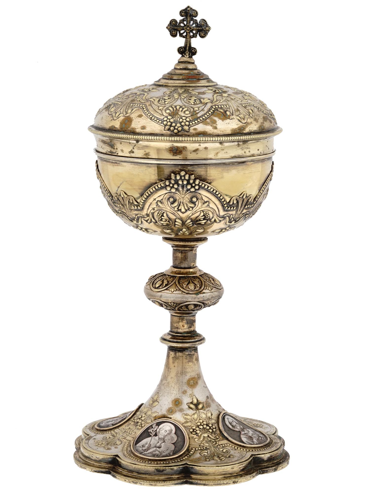 ANTIQUE GILT SILVER FOOTED EUCHARIST CIBORIUM CUP PIC-0