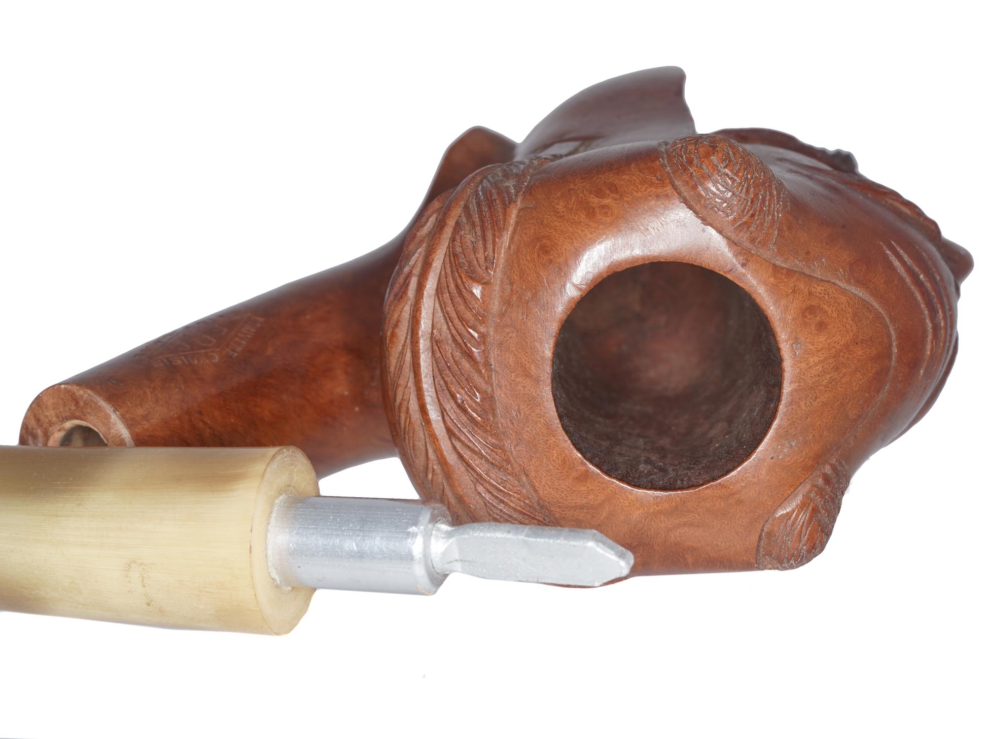 FRENCH SAINT CLAUDE HAND CARVED HEAD TOBACCO PIPE PIC-8