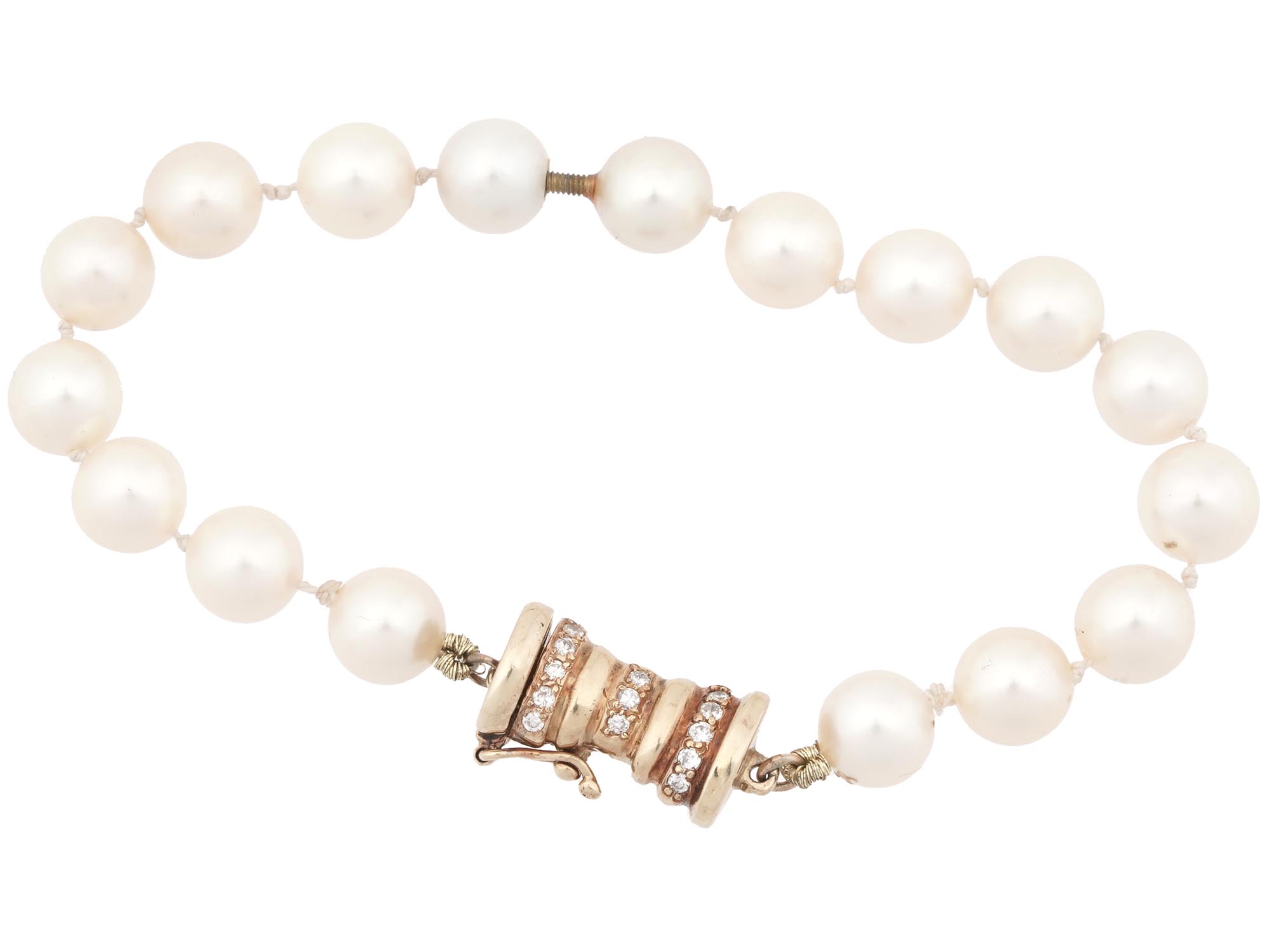 PEARLS DIAMONDS JEWELRY BRACELET W 14K GOLD CLASP PIC-0