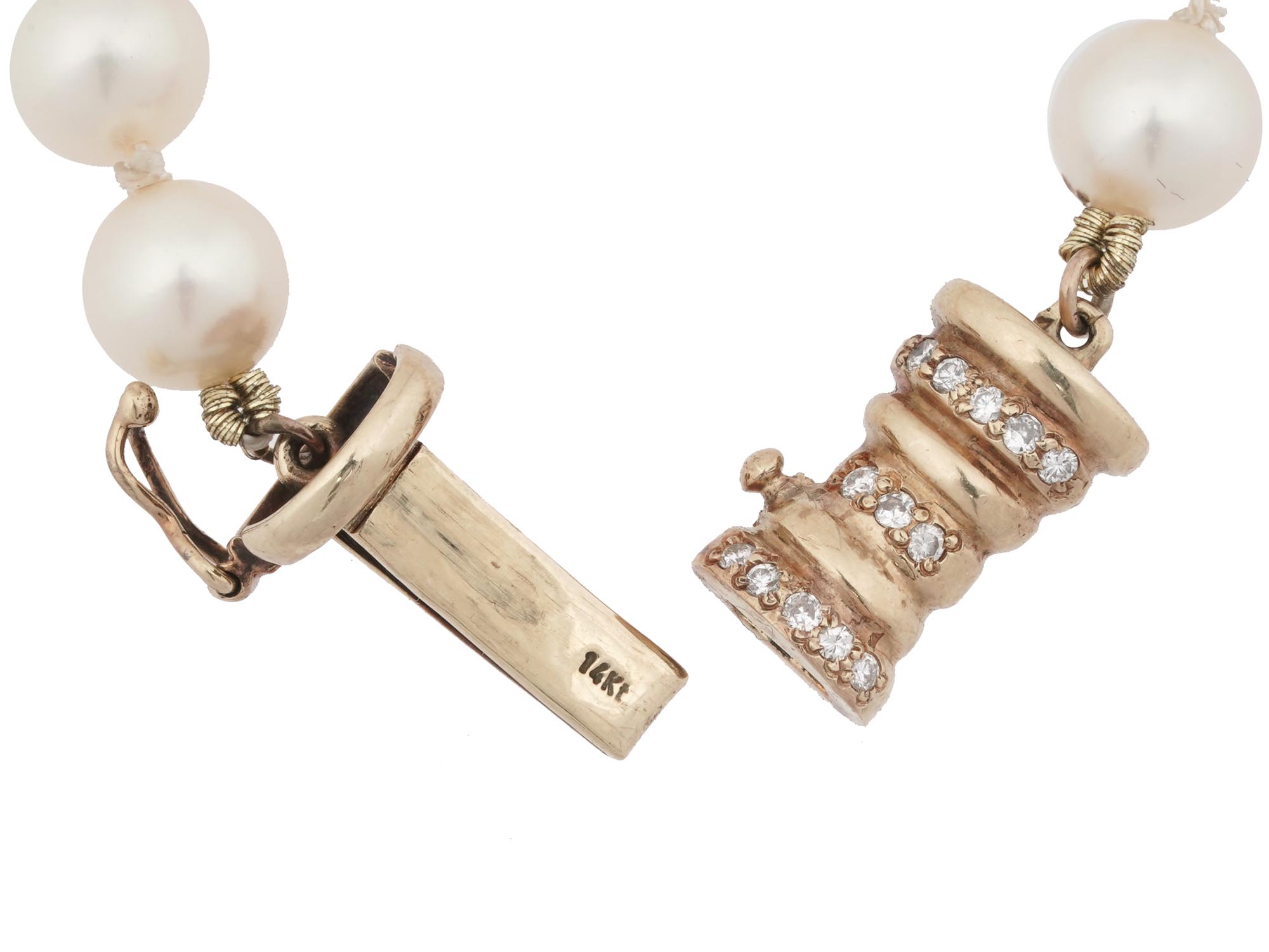 PEARLS DIAMONDS JEWELRY BRACELET W 14K GOLD CLASP PIC-4