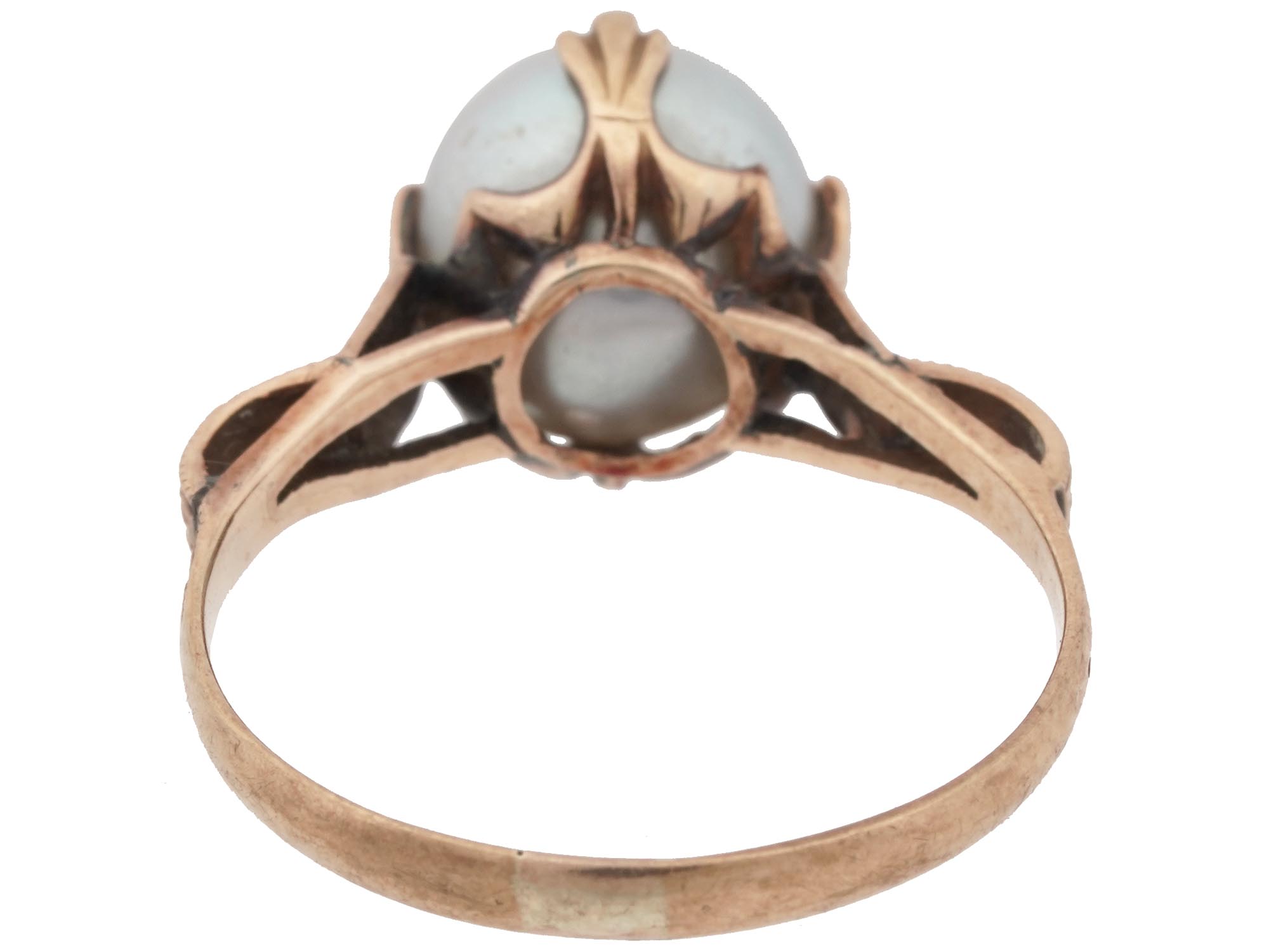 14K YELLOW GOLD PEARL FOLIAGE DESIGN JEWELRY RING PIC-3