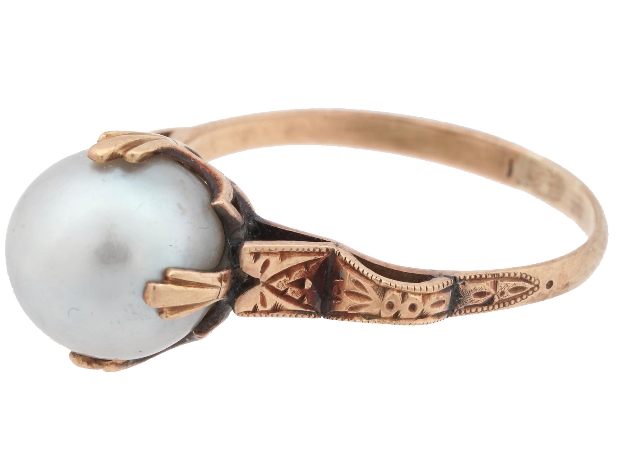 14K YELLOW GOLD PEARL FOLIAGE DESIGN JEWELRY RING PIC-2