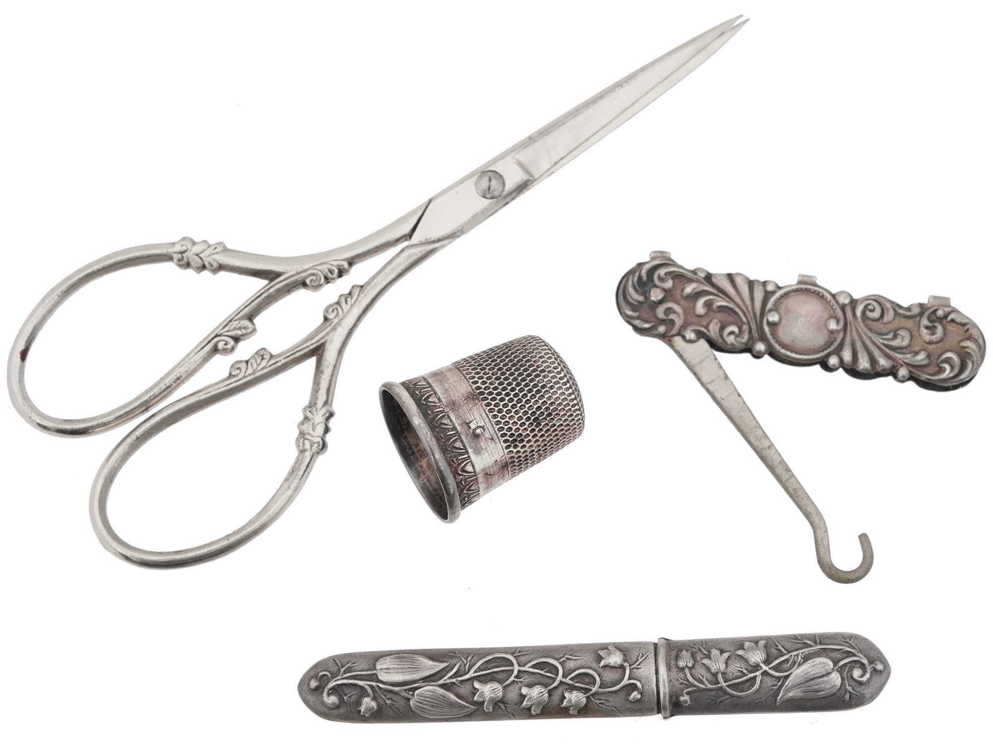 ANTIQUE FRENCH SILVER SEWING KIT CA 1880 PIC-0