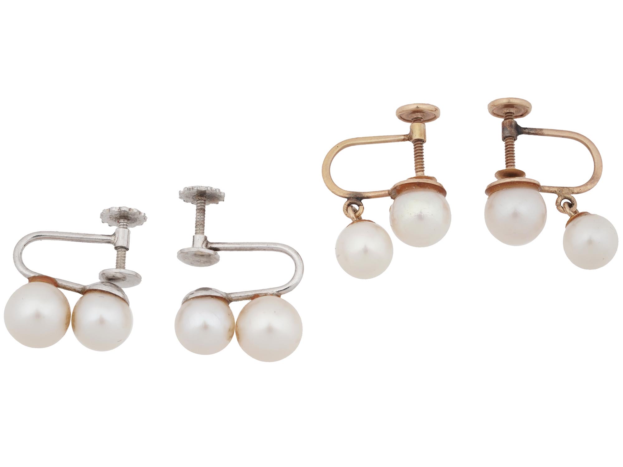 14K GOLD AND 14K WHITE GOLD PEARL EARRINGS PIC-0