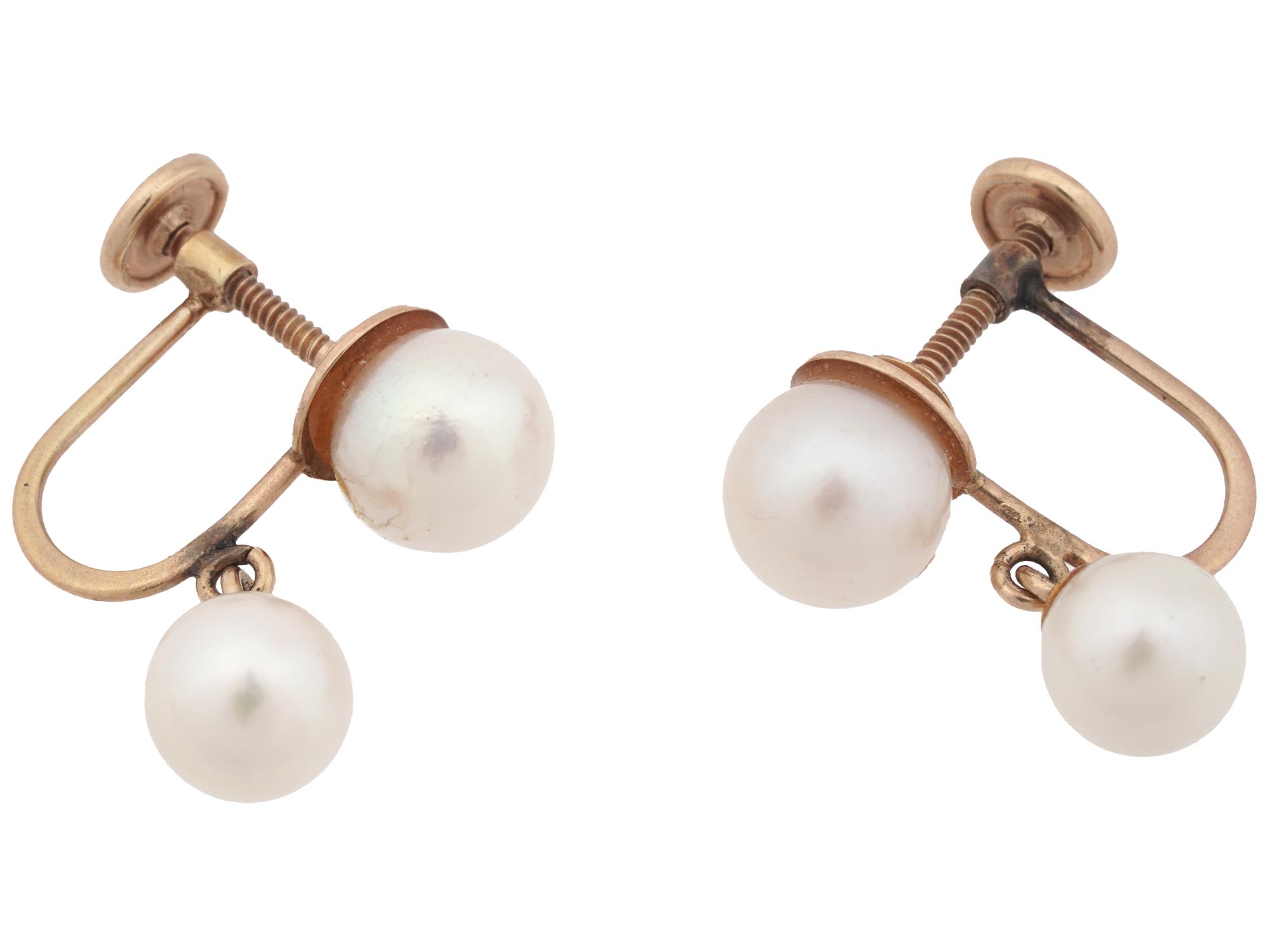 14K GOLD AND 14K WHITE GOLD PEARL EARRINGS PIC-2