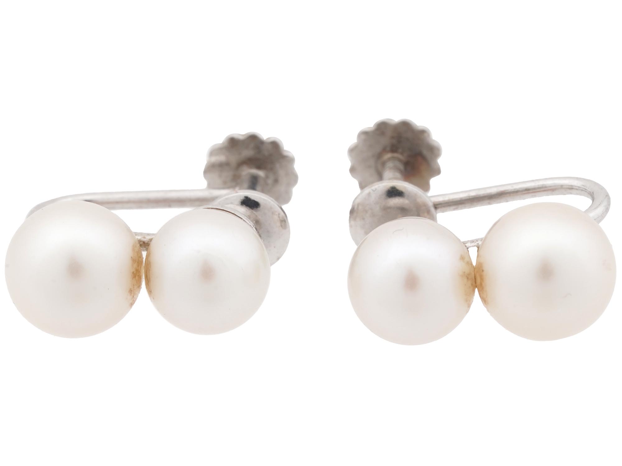 14K GOLD AND 14K WHITE GOLD PEARL EARRINGS PIC-1