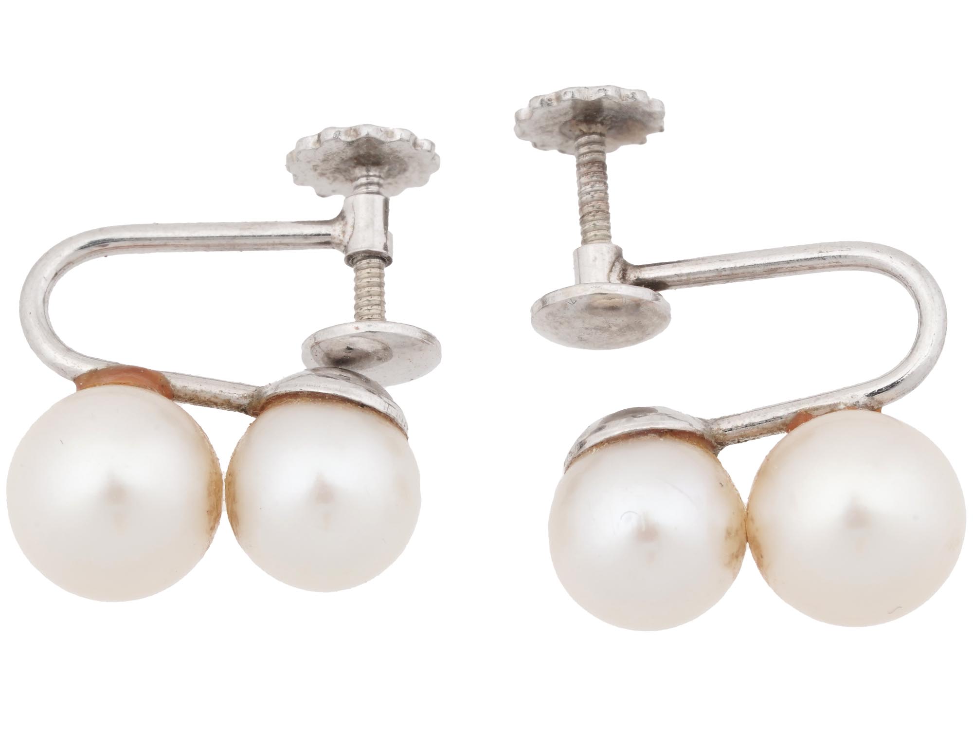 14K GOLD AND 14K WHITE GOLD PEARL EARRINGS PIC-3