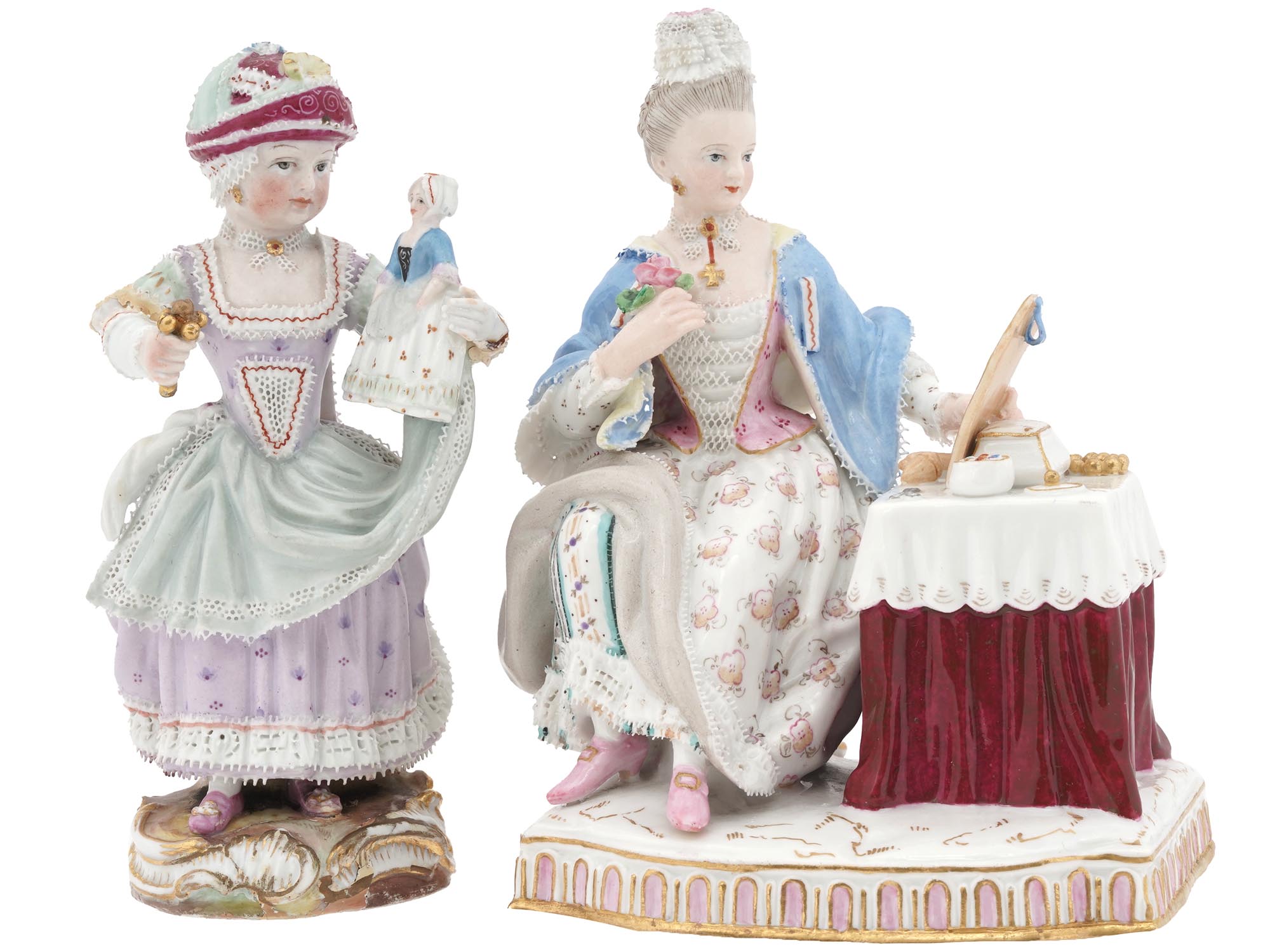 ANTIQUE 19TH C ROCOCO MEISSEN PORCELAIN FIGURINES PIC-0