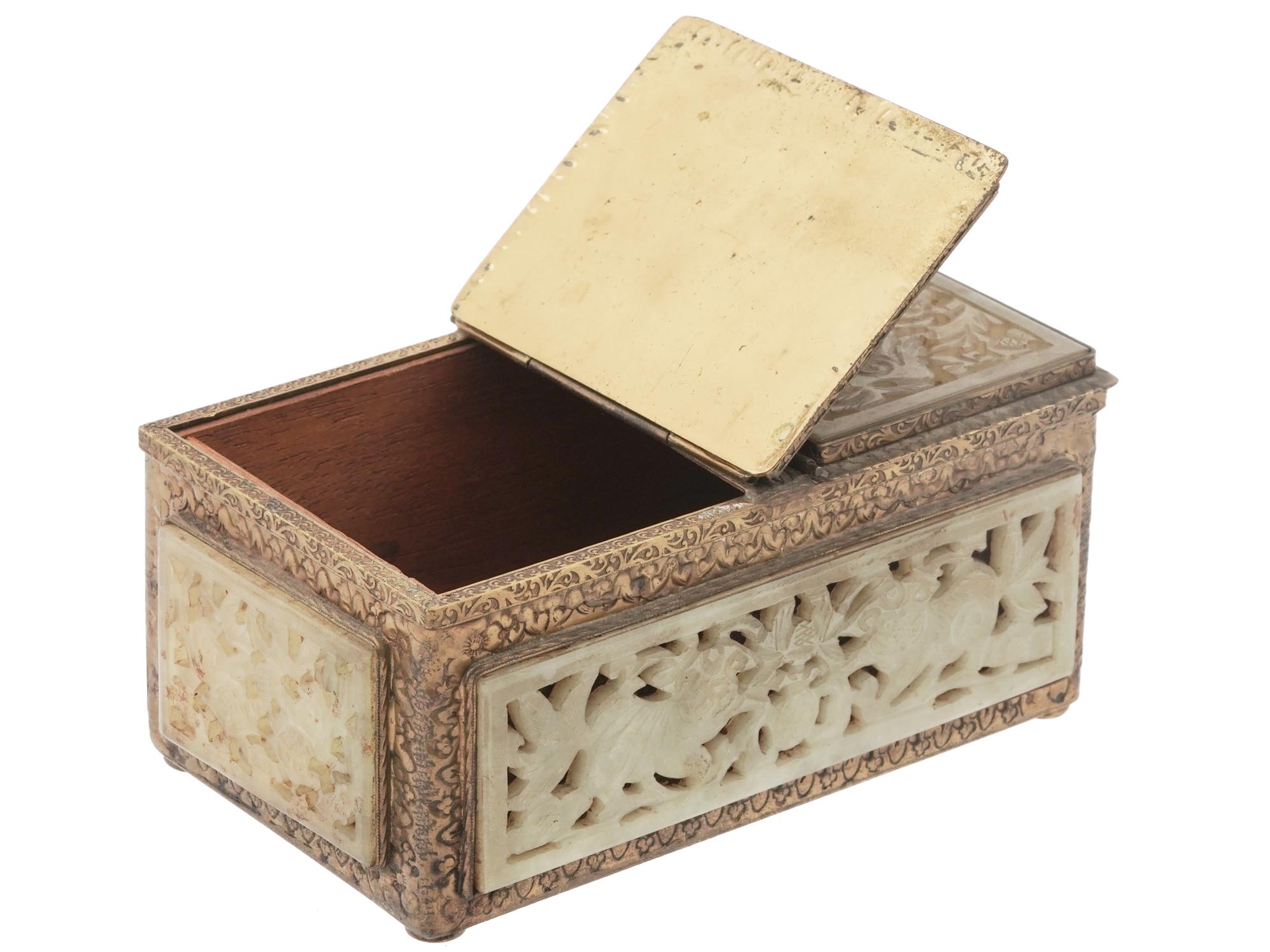 BRASS AND HAND CARVED JADE TRINKET BOX W AMETHYST PIC-5