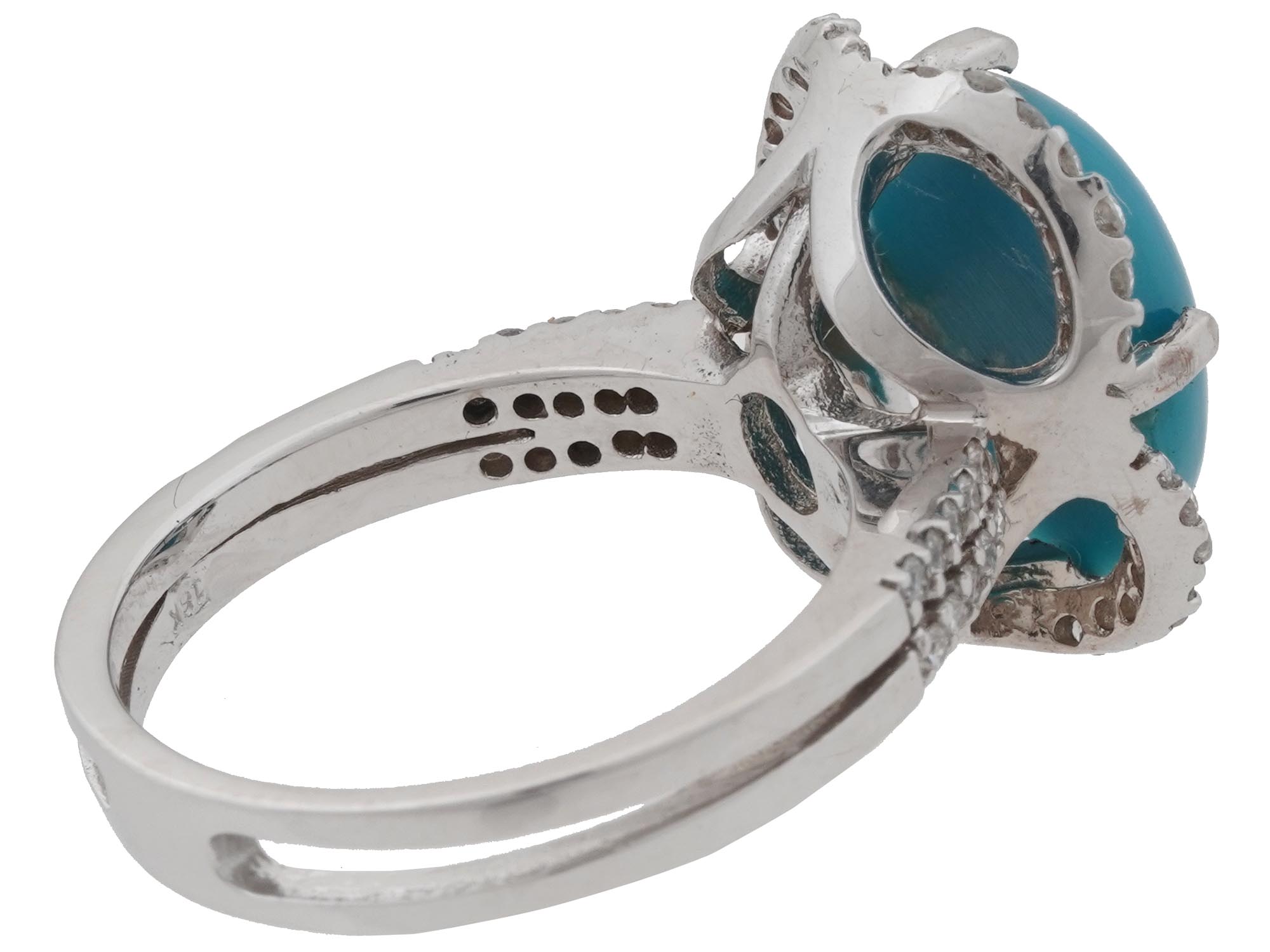 14K WHITE GOLD TURQUOISE DIAMONDS RING PIC-5