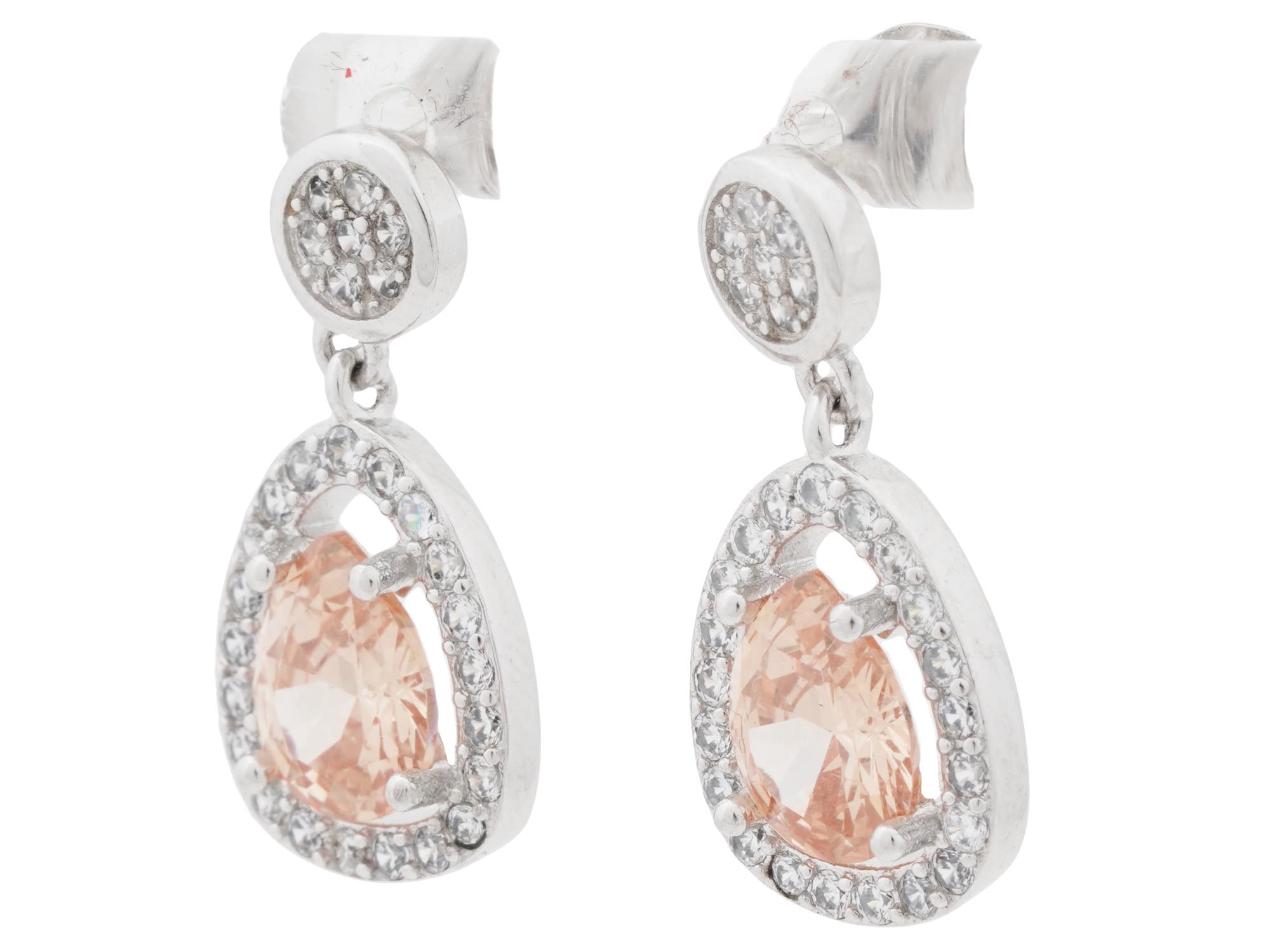 SILVER PADPARADSCHA SAPPHIRE WHITE TOPAZ EARRINGS PIC-1