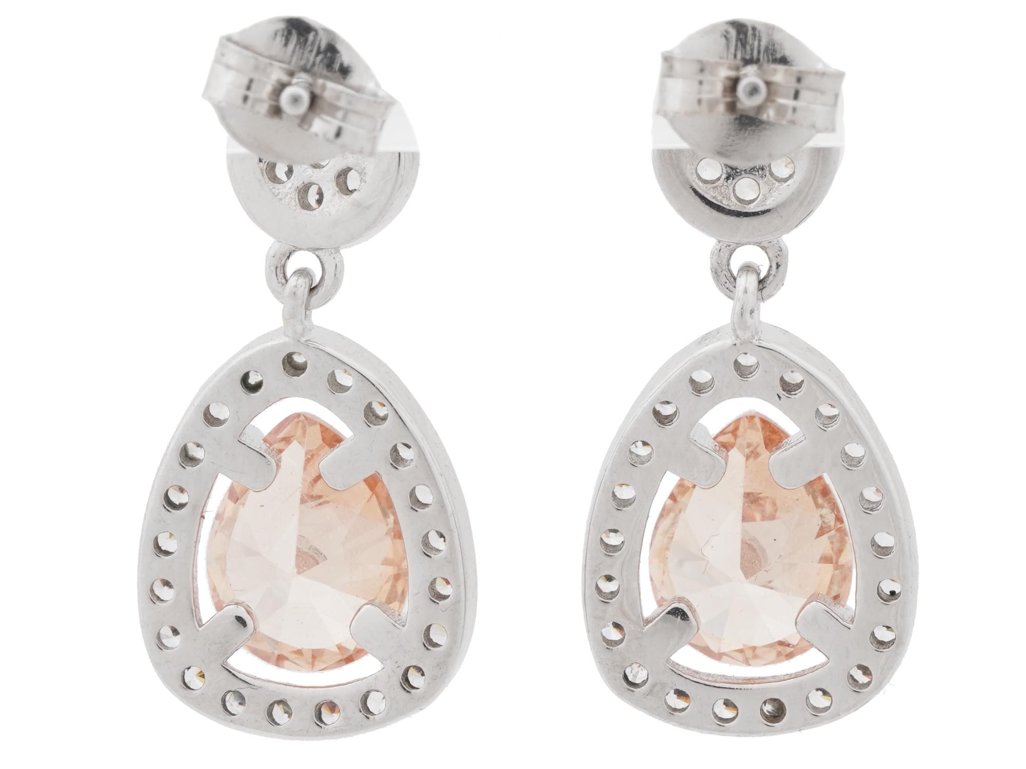 SILVER PADPARADSCHA SAPPHIRE WHITE TOPAZ EARRINGS PIC-2