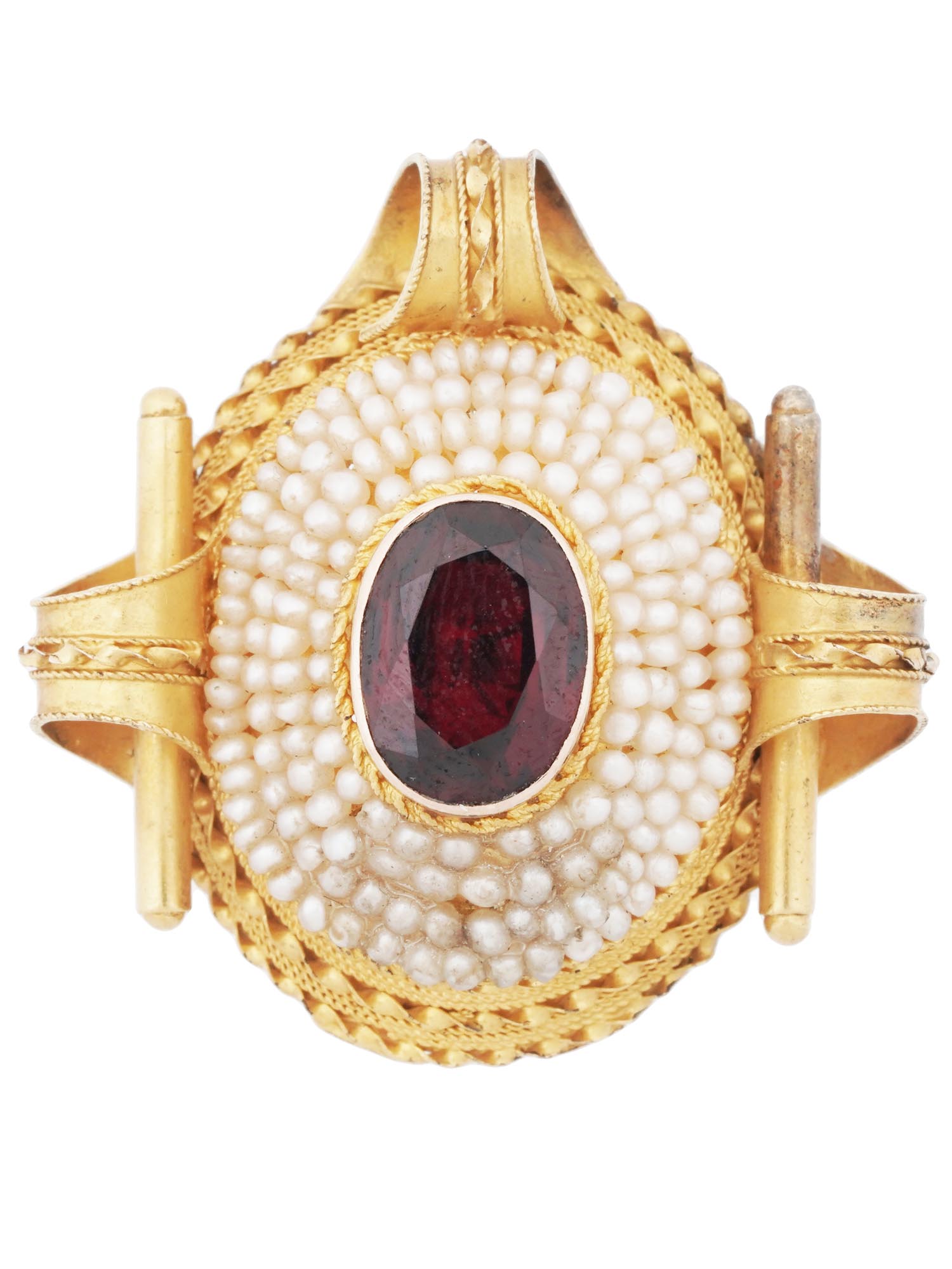14K GOLD PENDANT WITH SEED PEARLS AND GARNET PIC-0