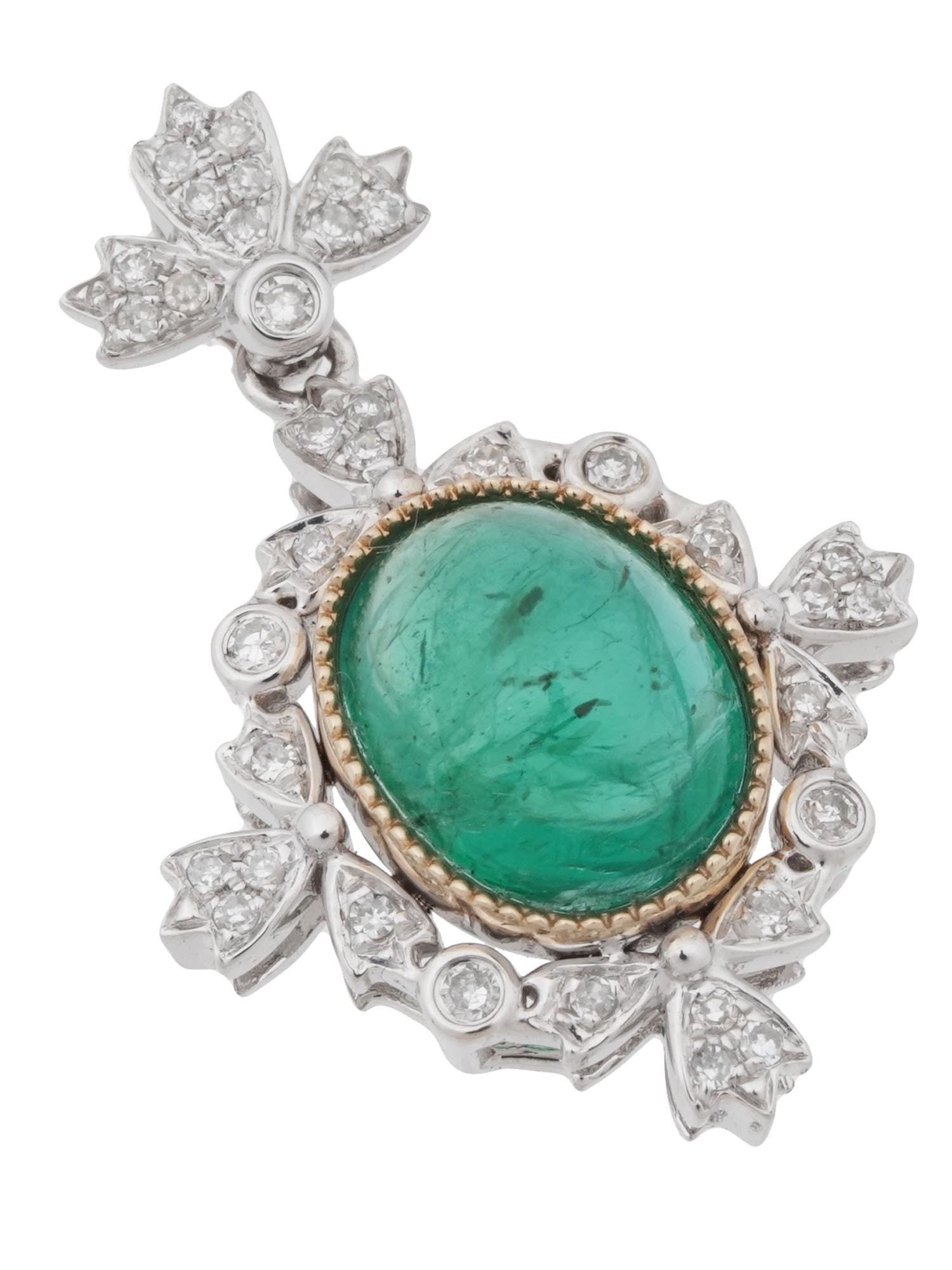 14K WHITE GOLD EMERALD AND DIAMONDS PENDANT PIC-2