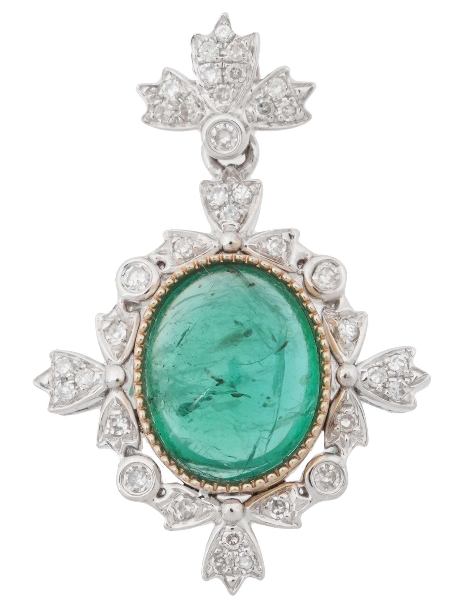 14K WHITE GOLD EMERALD AND DIAMONDS PENDANT PIC-0