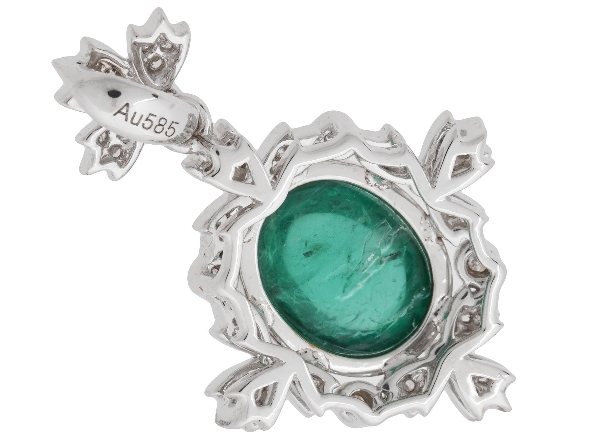 14K WHITE GOLD EMERALD AND DIAMONDS PENDANT PIC-3