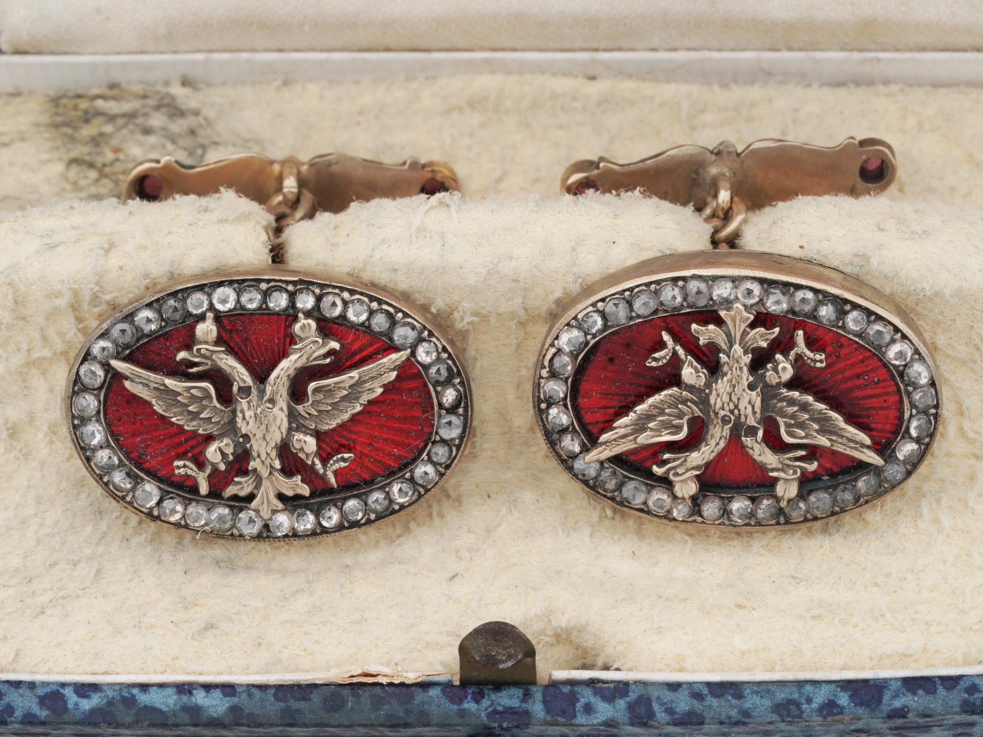 RUSSIAN GILT SILVER IMPERIAL EAGLE CUFFLINKS IOB PIC-1