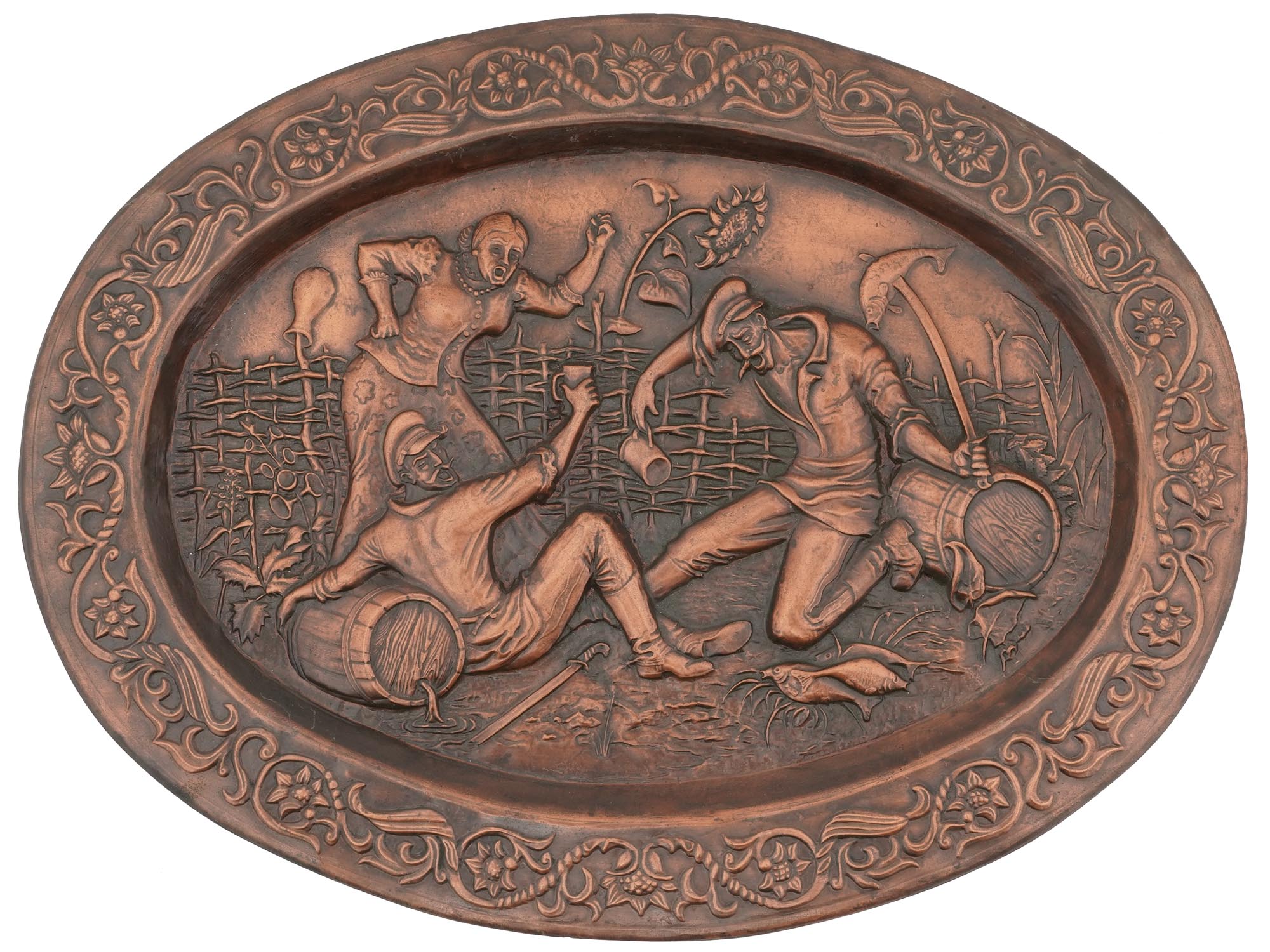 ANTIQUE RUSSIAN COPPER BAS RELIEF SCENE PLAQUE PIC-0