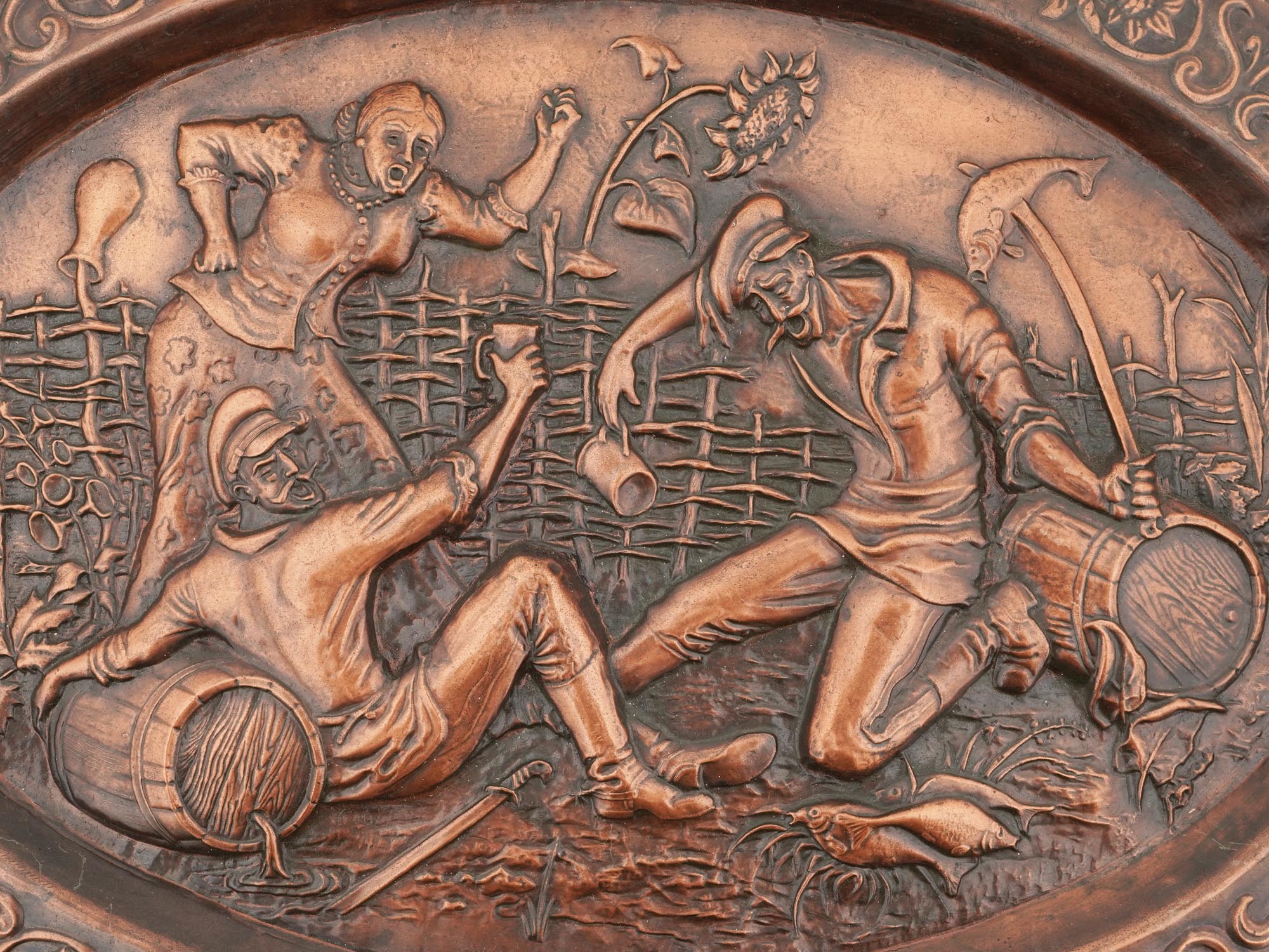 ANTIQUE RUSSIAN COPPER BAS RELIEF SCENE PLAQUE PIC-1