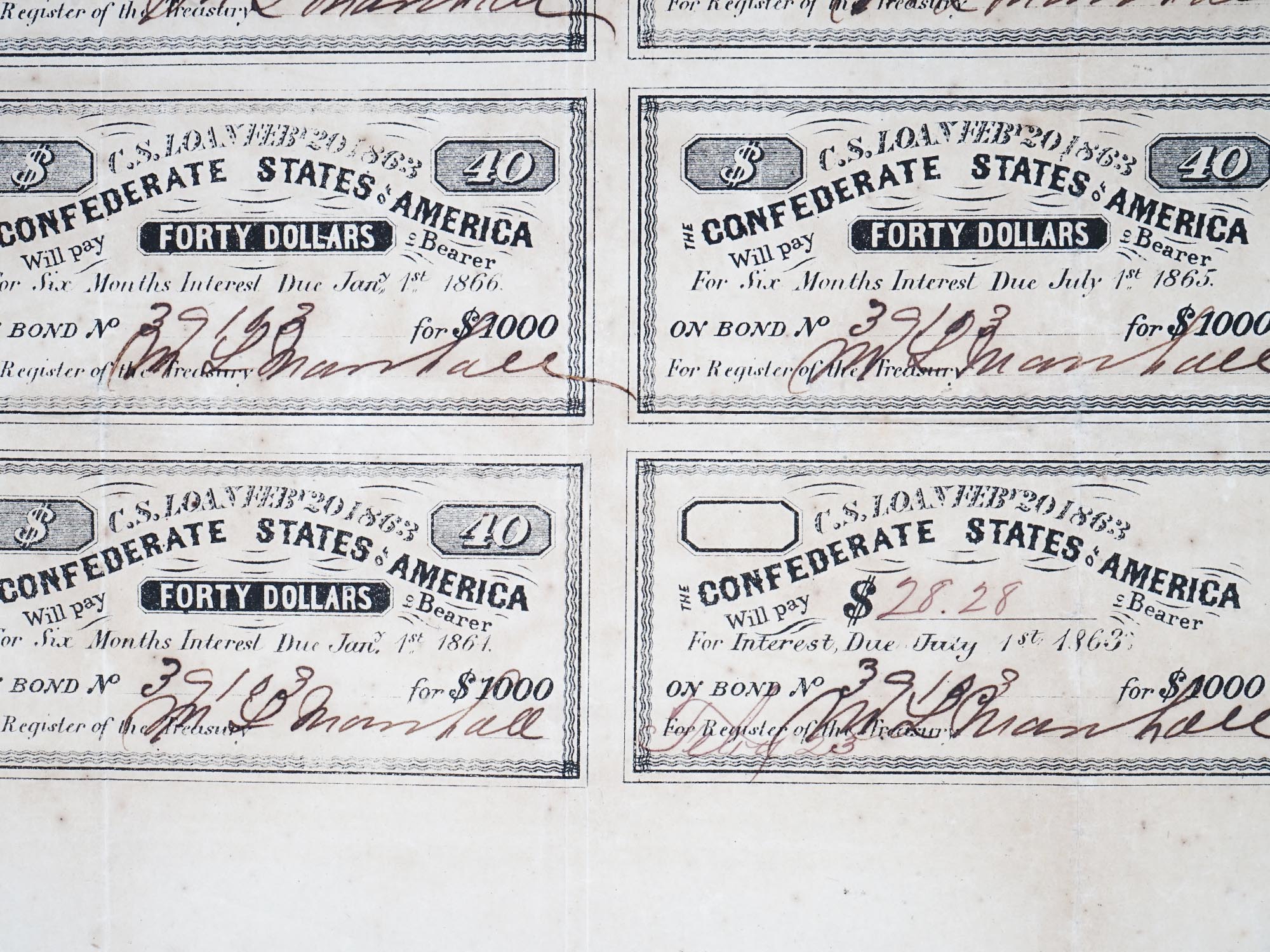 CIVIL WAR ERA CONFEDERATE STATES LOAN BOND SHEET PIC-2