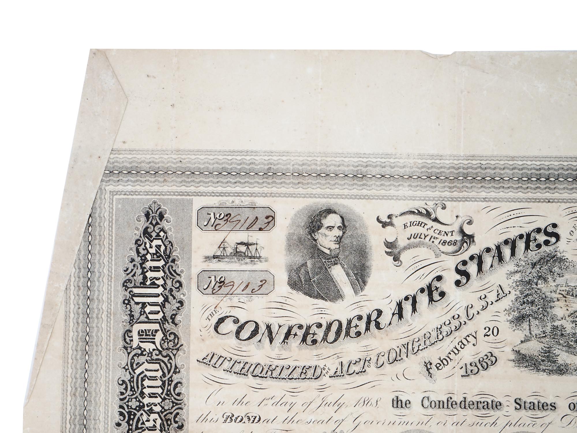 CIVIL WAR ERA CONFEDERATE STATES LOAN BOND SHEET PIC-4