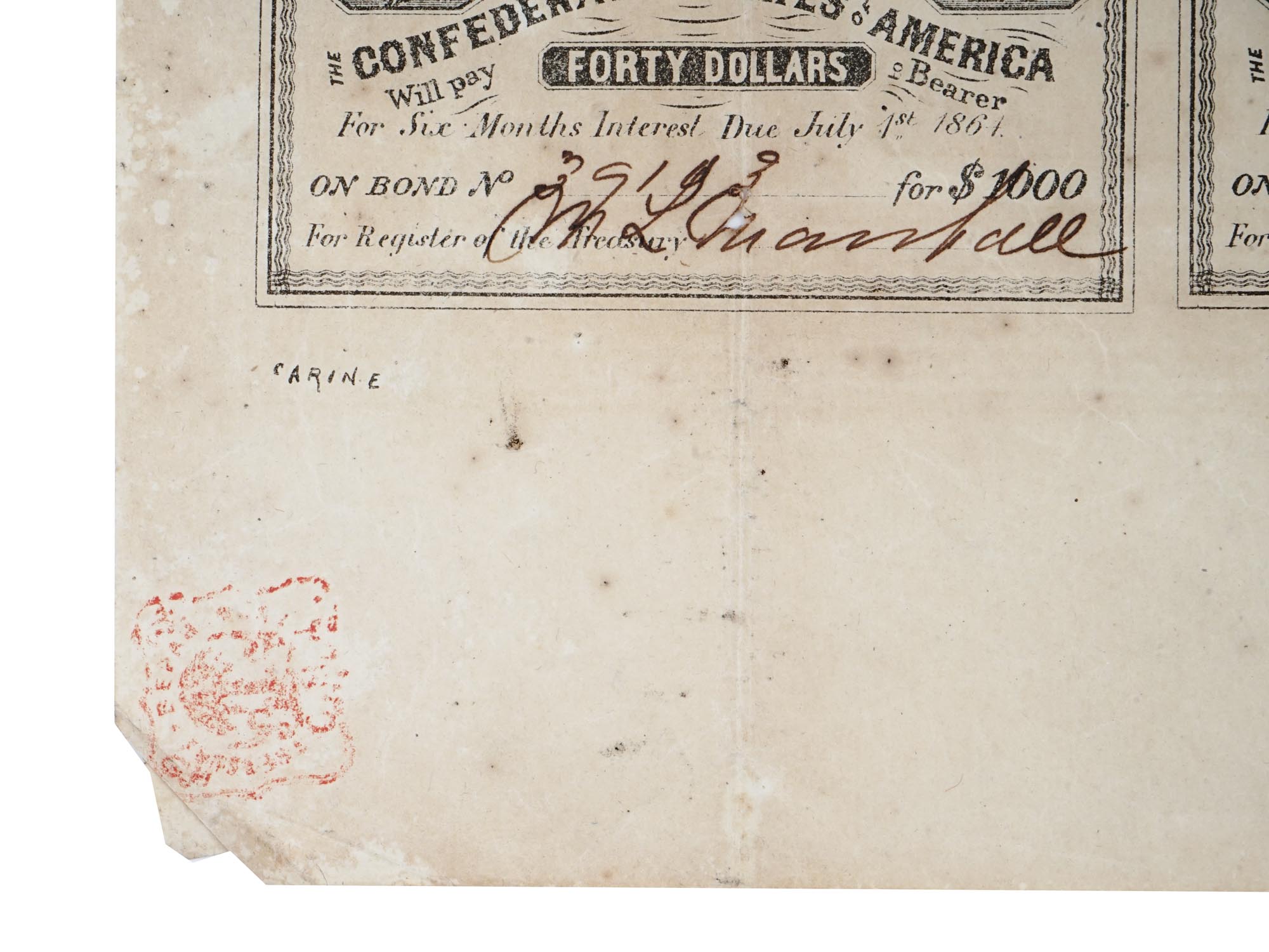 CIVIL WAR ERA CONFEDERATE STATES LOAN BOND SHEET PIC-5