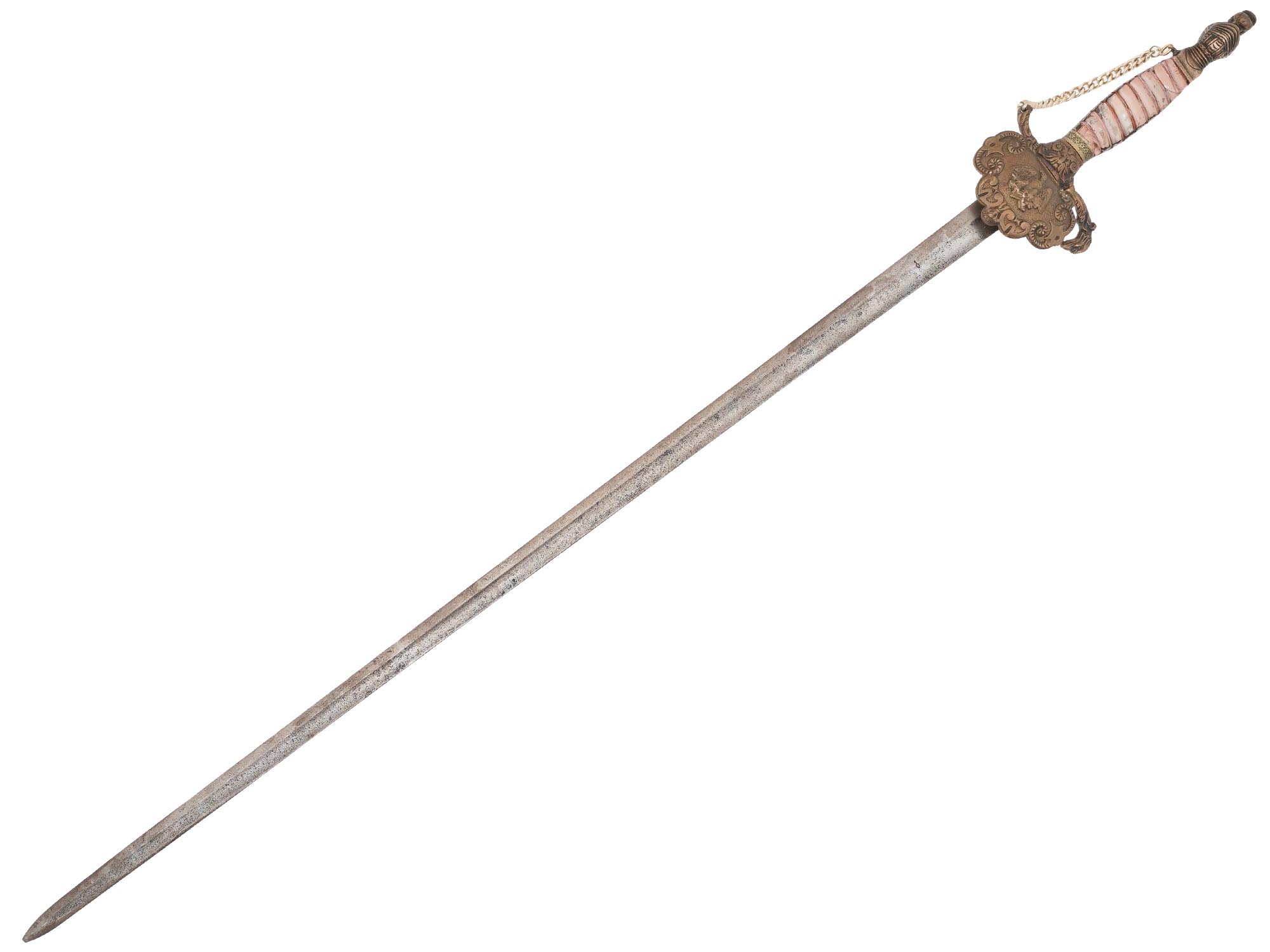 DRESS SWORD WITH KNIGHTS HELMET POMMEL AND CHAIN PIC-0