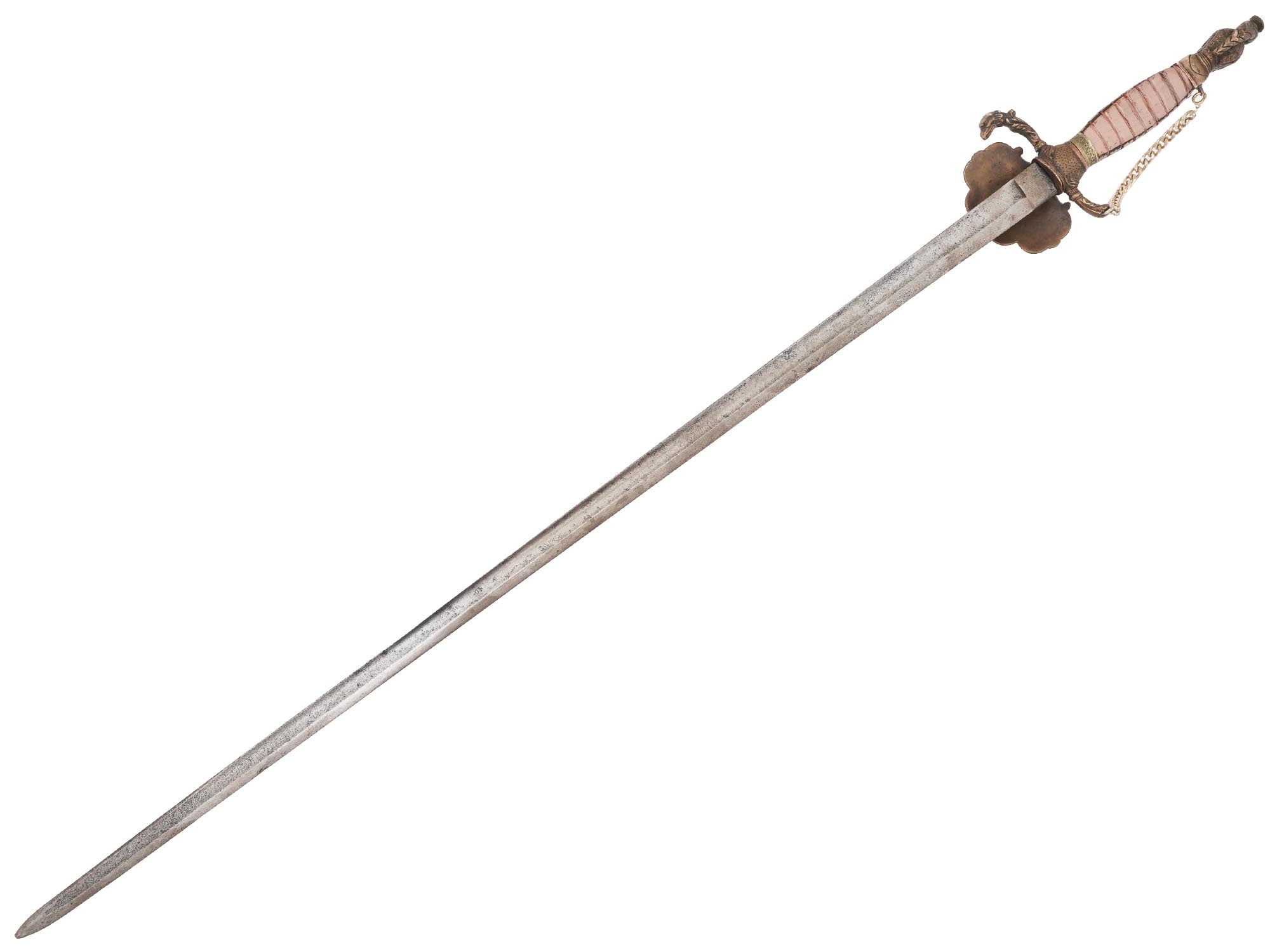 DRESS SWORD WITH KNIGHTS HELMET POMMEL AND CHAIN PIC-1