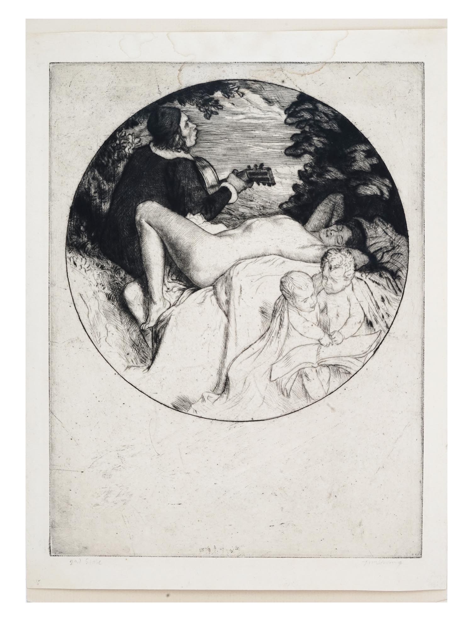 ANTIQUE SCOTTISH NUDE DRYPOINT BY WILLIAM STRANG PIC-0