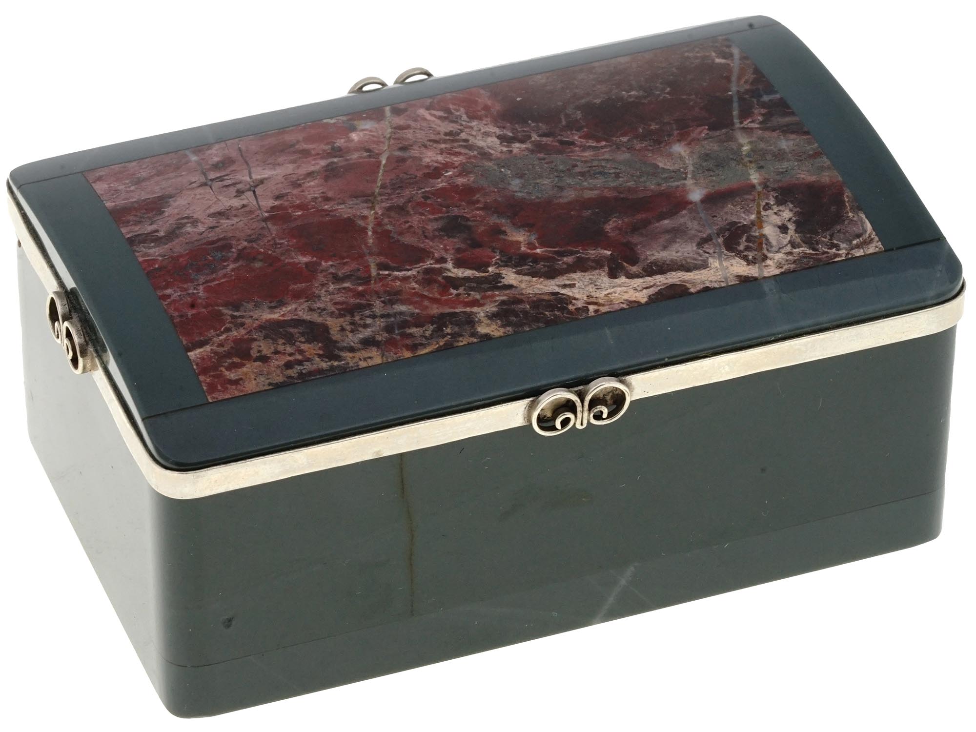 RUSSIAN KALKAN MARBLE SILVER MOUNTED JEWELRY BOX PIC-0