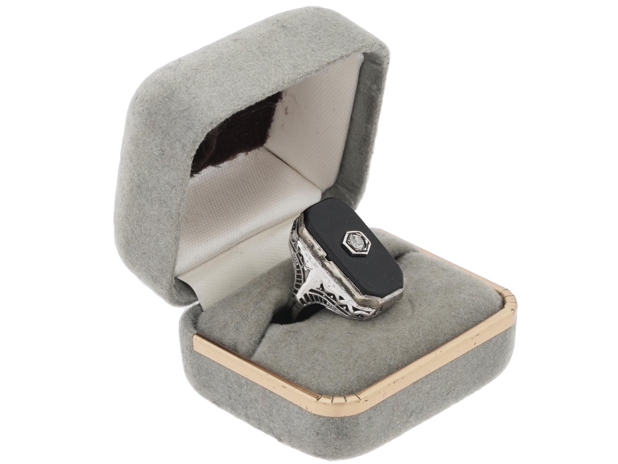 14K WHITE GOLD BLACK AGATE DIAMOND JEWELRY RING