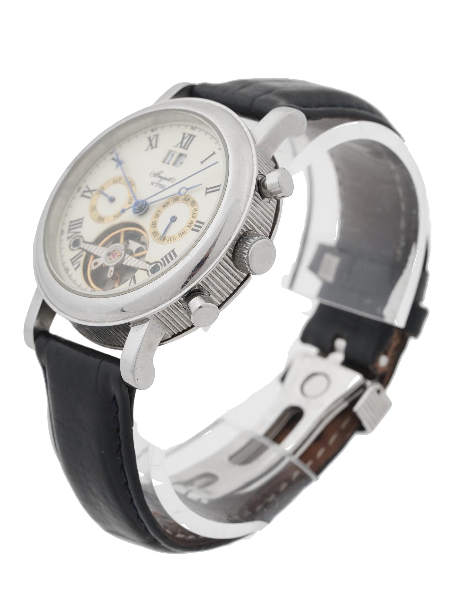 MODERN GUILLOCHE WRIST WATCH W LEATHER BRACELET PIC-2