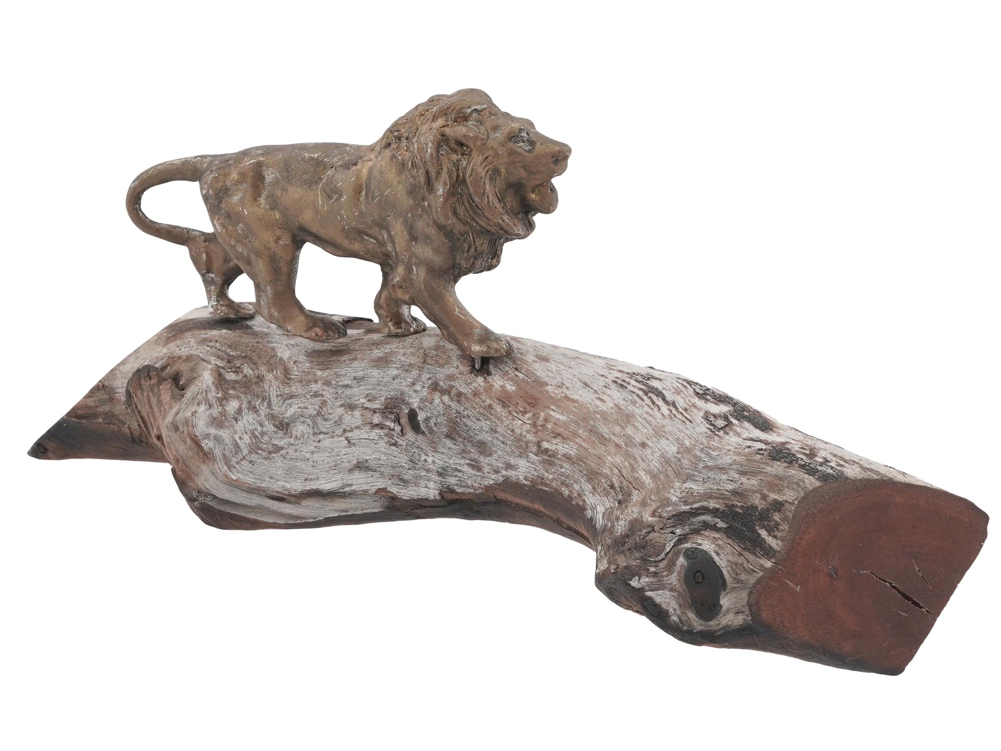 CAST BRONZE FIGURINE OF A LION ON WOODEN STAND PIC-2