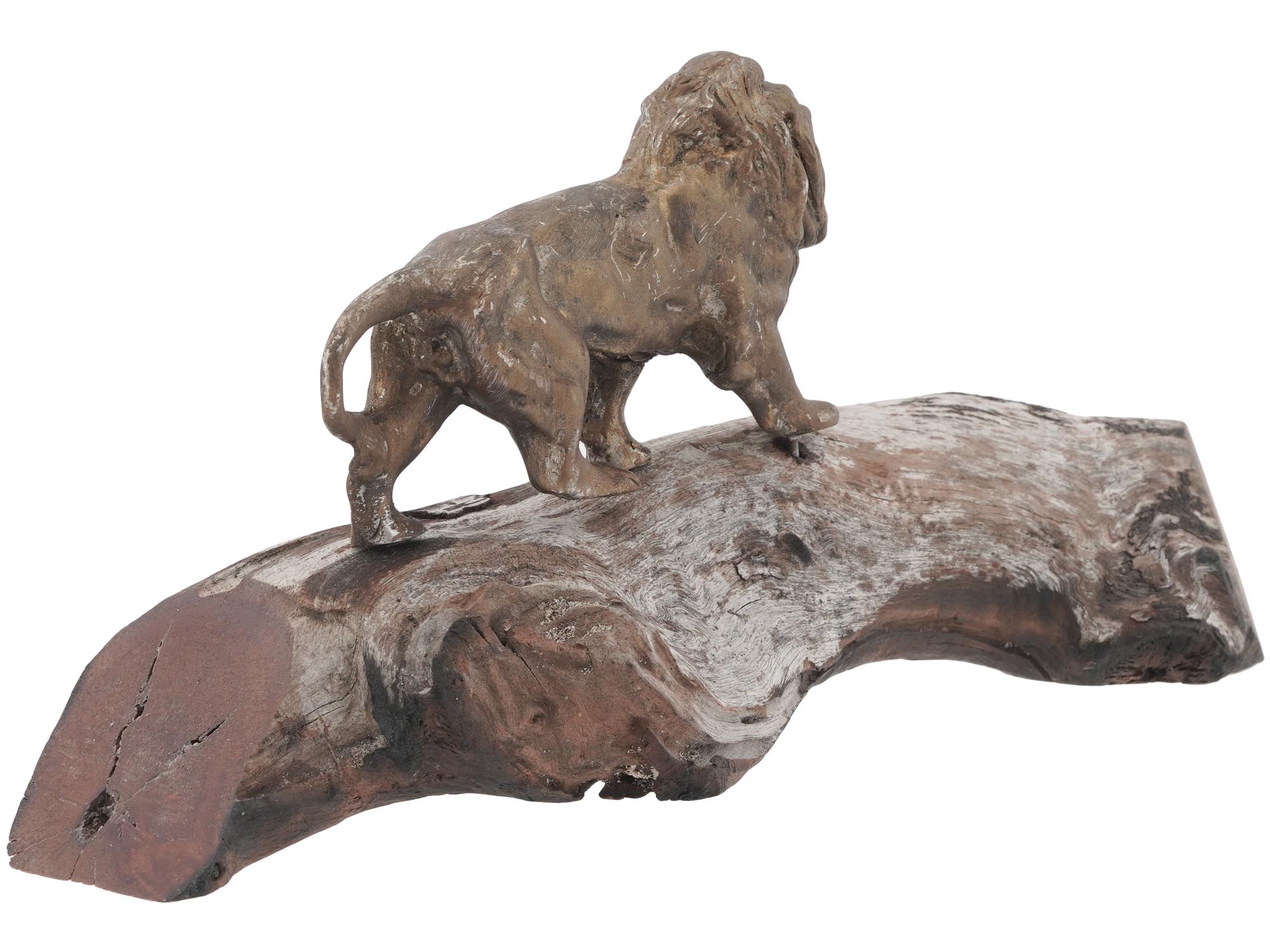 CAST BRONZE FIGURINE OF A LION ON WOODEN STAND PIC-3
