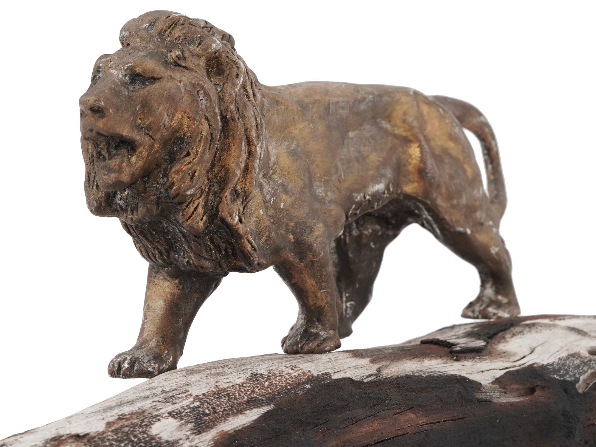 CAST BRONZE FIGURINE OF A LION ON WOODEN STAND PIC-6