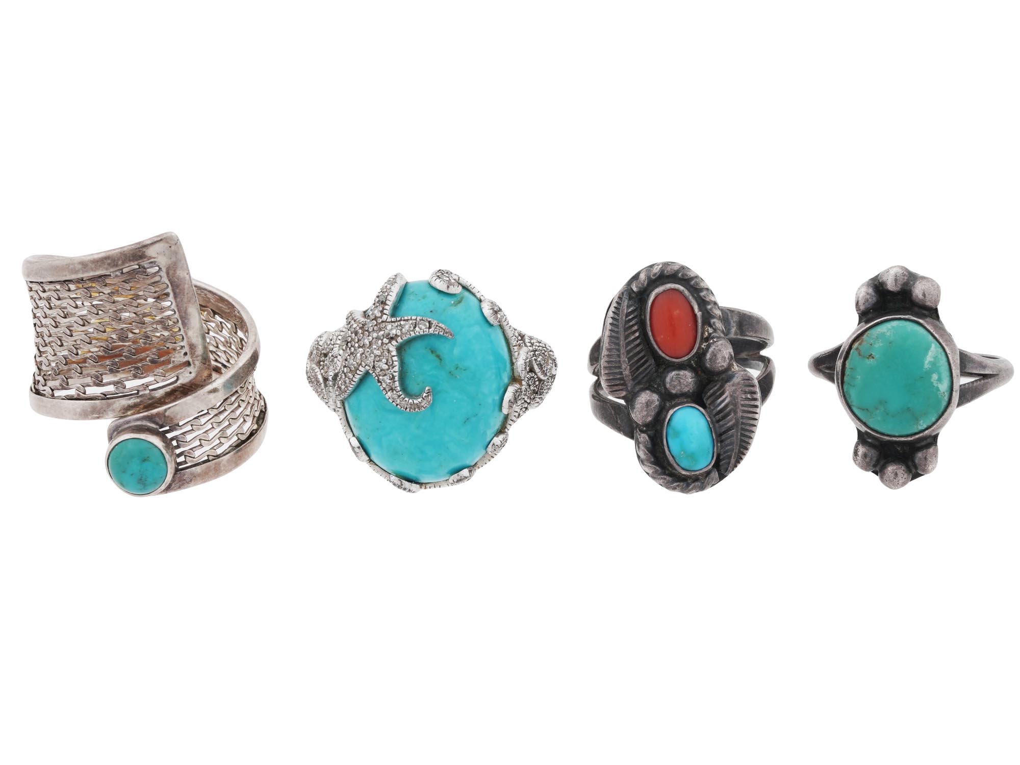 LOT OF STERLING SILVER AND TURQUOISE STONES RINGS PIC-0