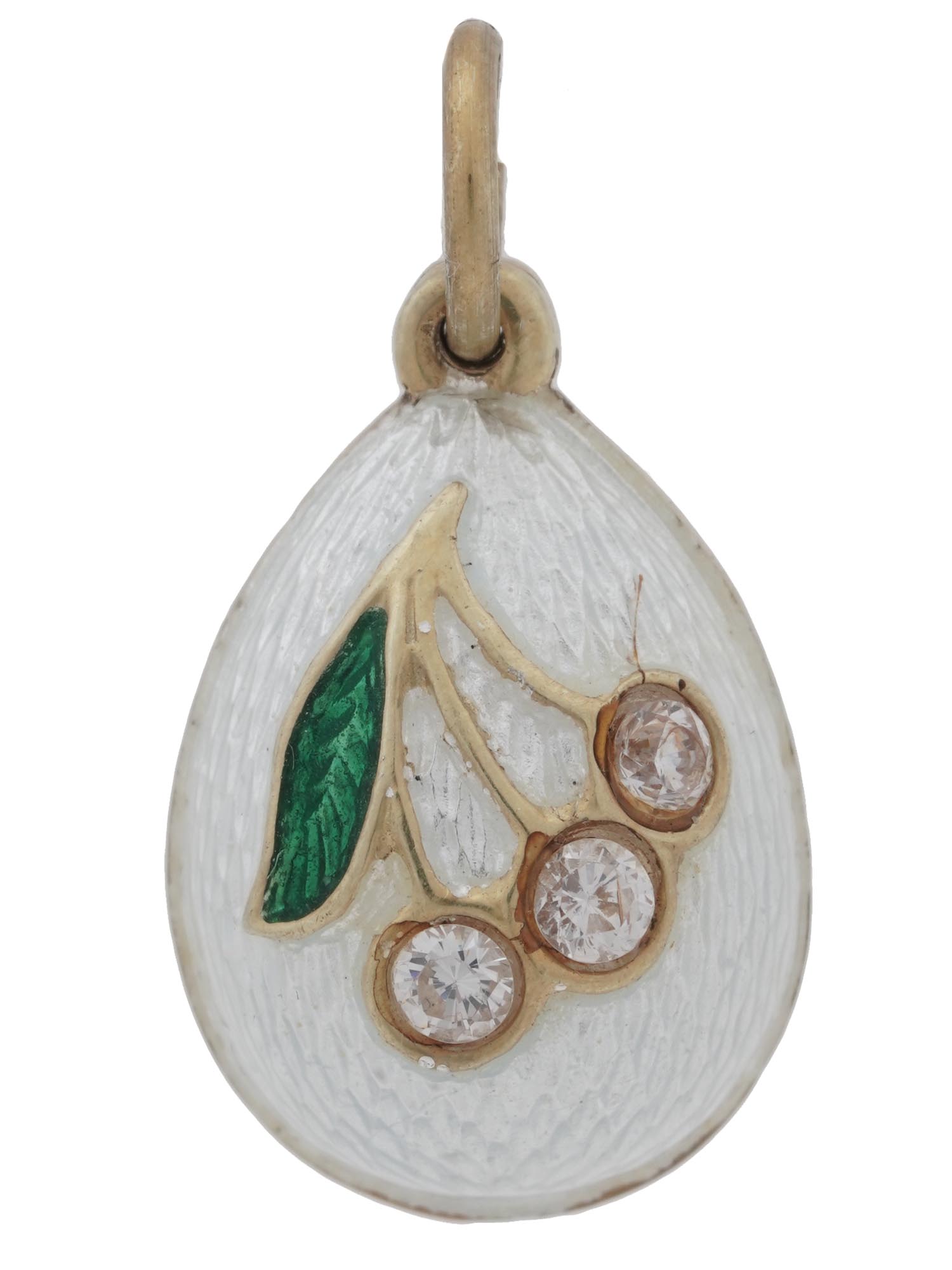 RUSSIAN GILT SILVER ENAMEL DIAMONDS EGG PENDANT PIC-2