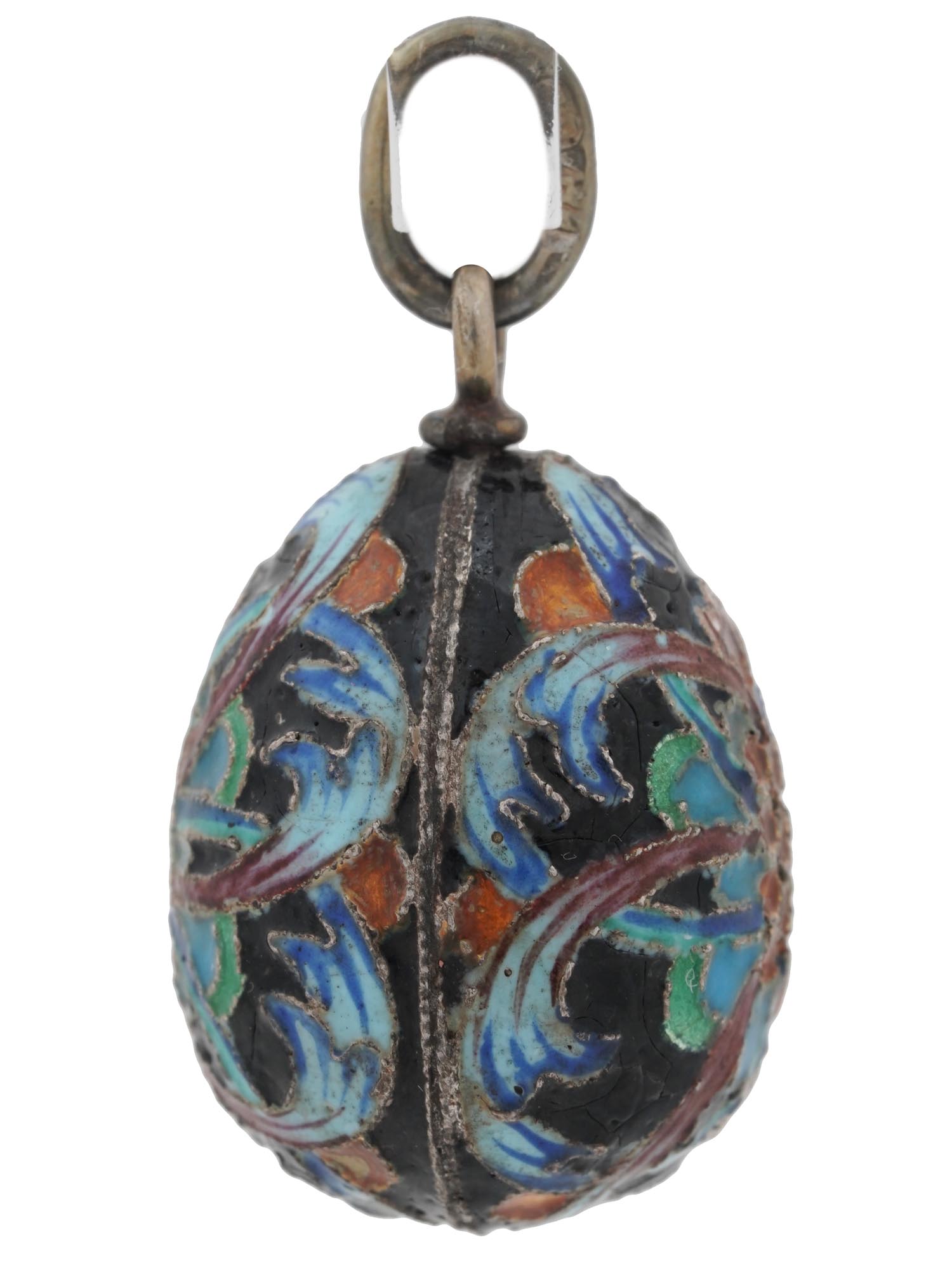 RUSSIAN 84 GILT SILVER ENAMEL EASTER EGG PENDANT PIC-1