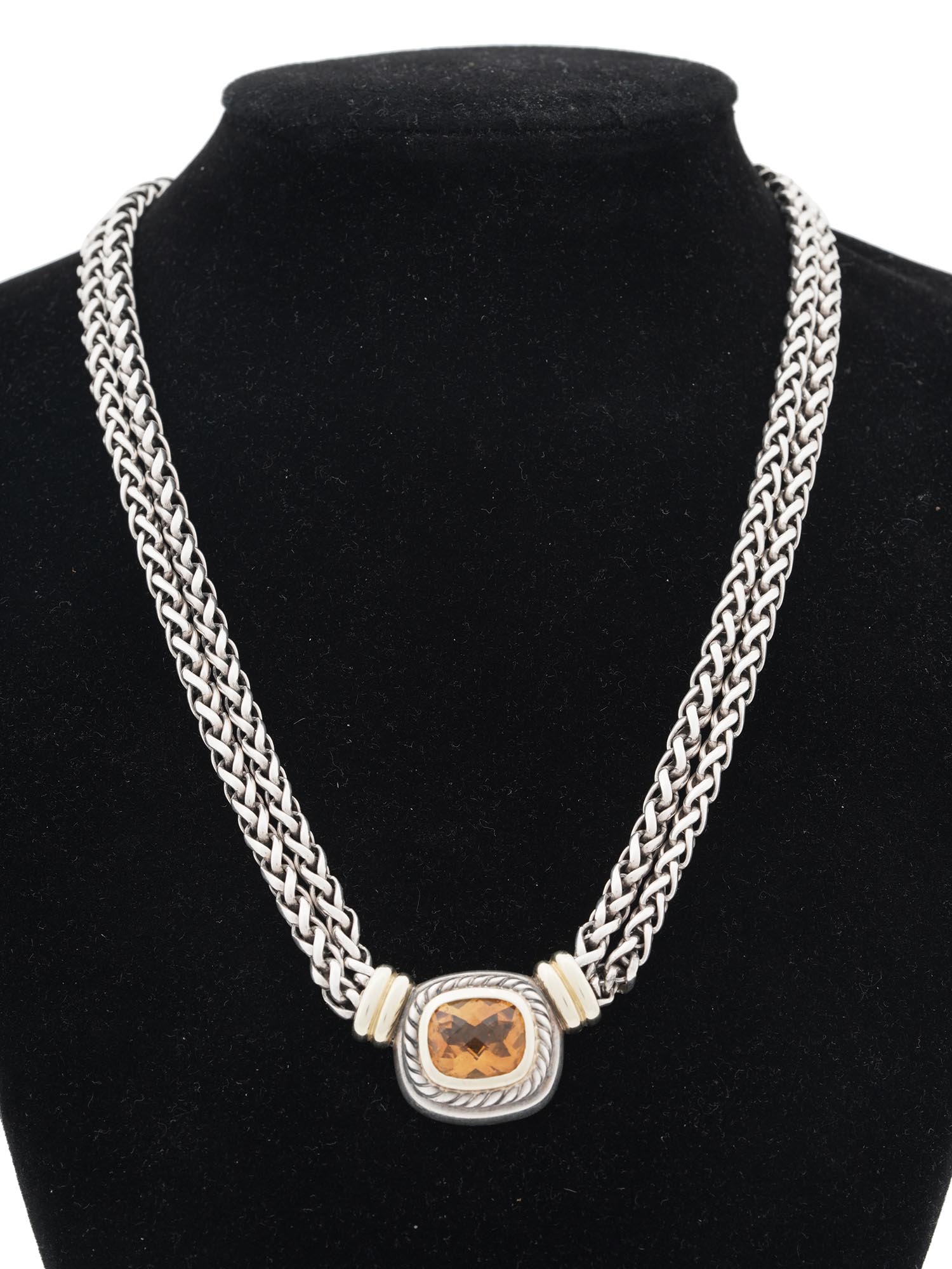 VINTAGE DAVID YURMAN GOLD SILVER CITRINE NECKLACE