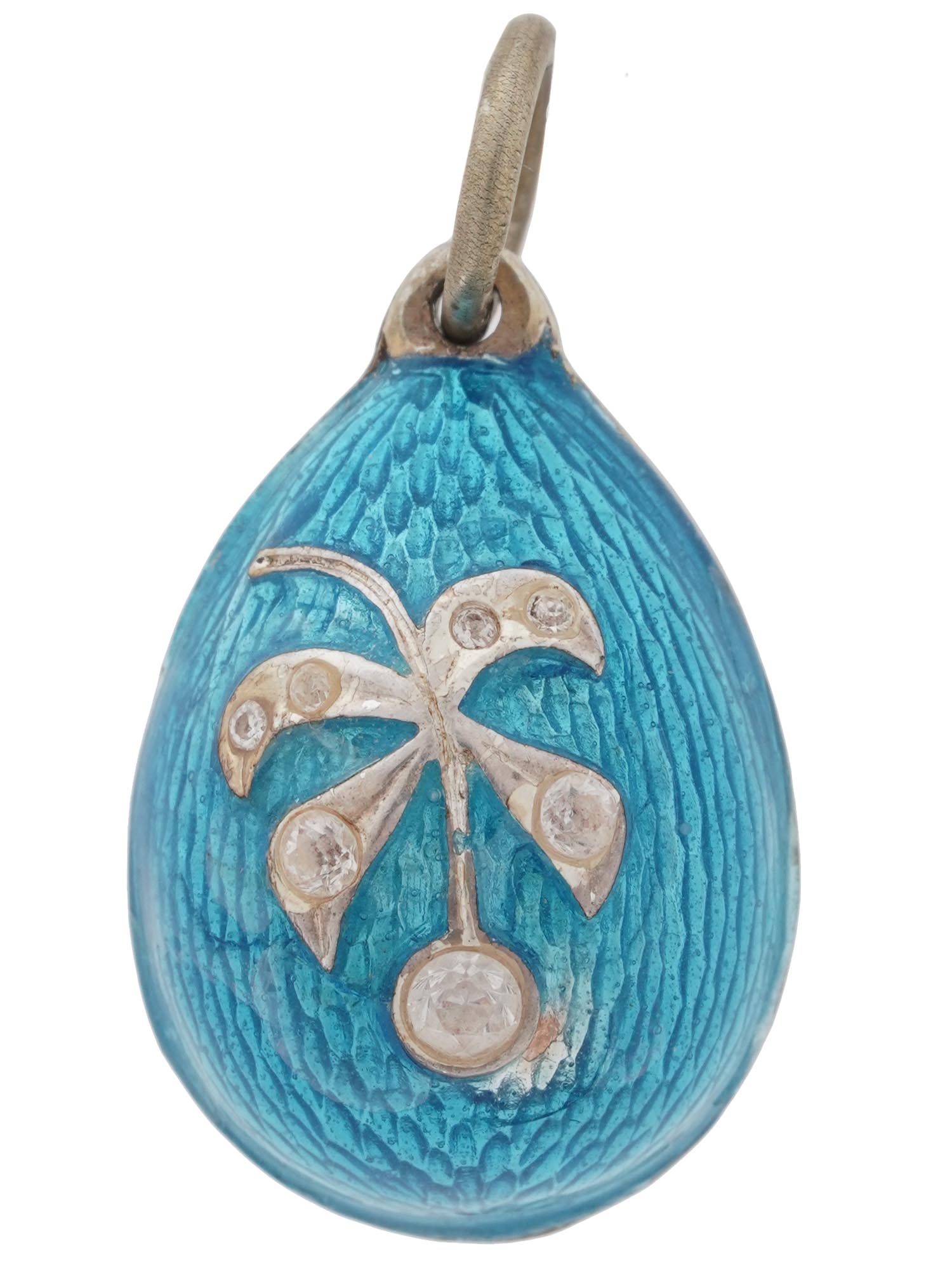 RUSSIAN SILVER ENAMEL DIAMOND EASTER EGG PENDANT PIC-0