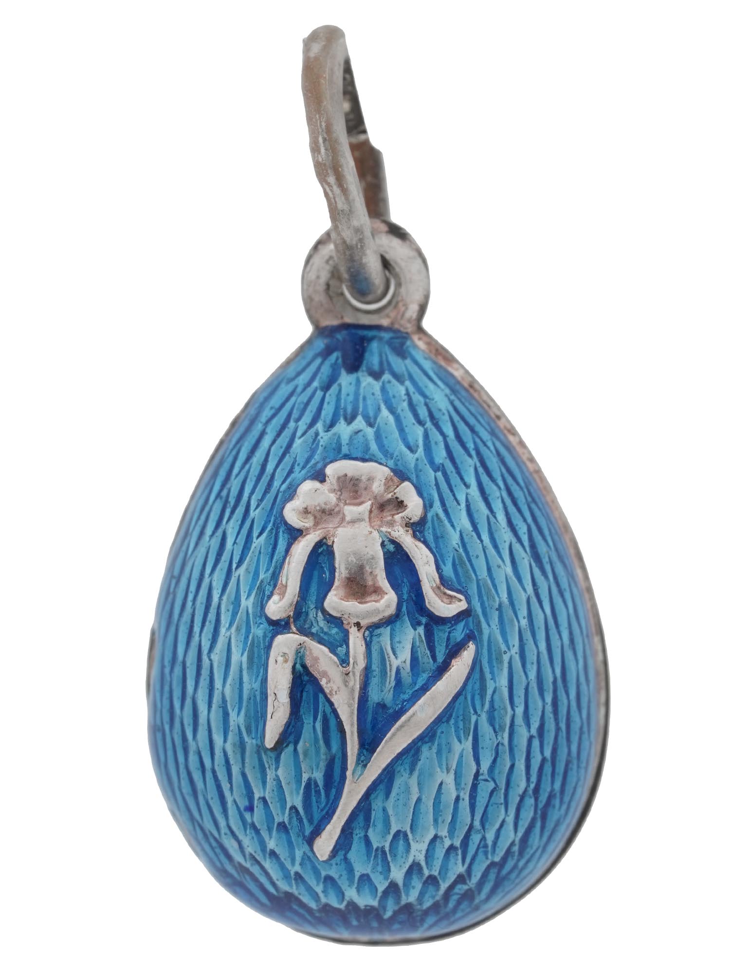 RUSSIAN SILVER ENAMEL FLOWER EASTER EGG PENDANT PIC-0