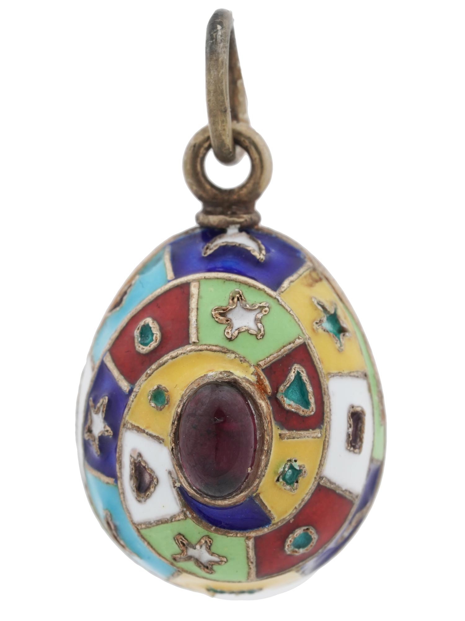 RUSSIAN SILVER ENAMEL RUBY EASTER EGG PENDANT PIC-0