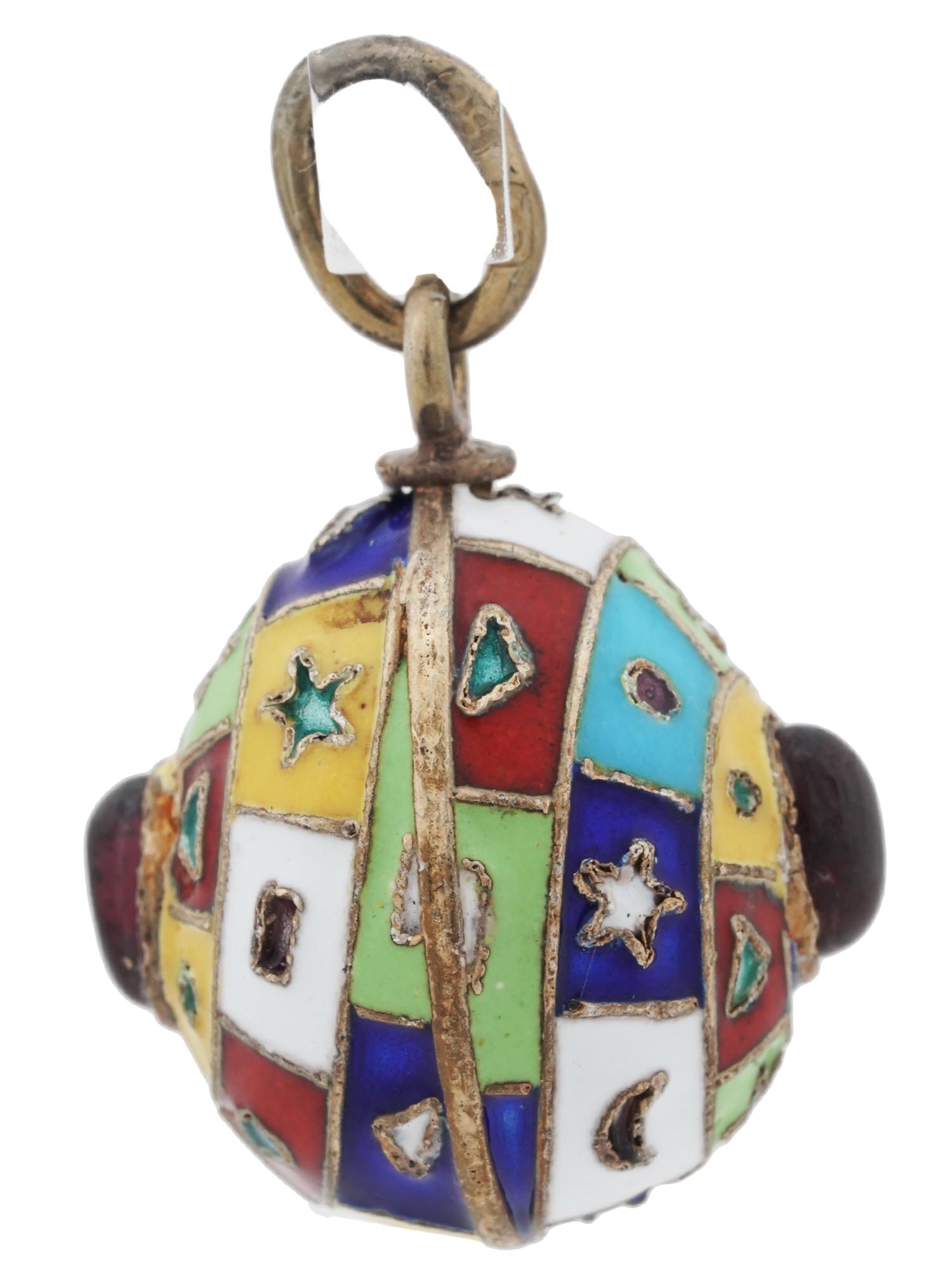 RUSSIAN SILVER ENAMEL RUBY EASTER EGG PENDANT PIC-1