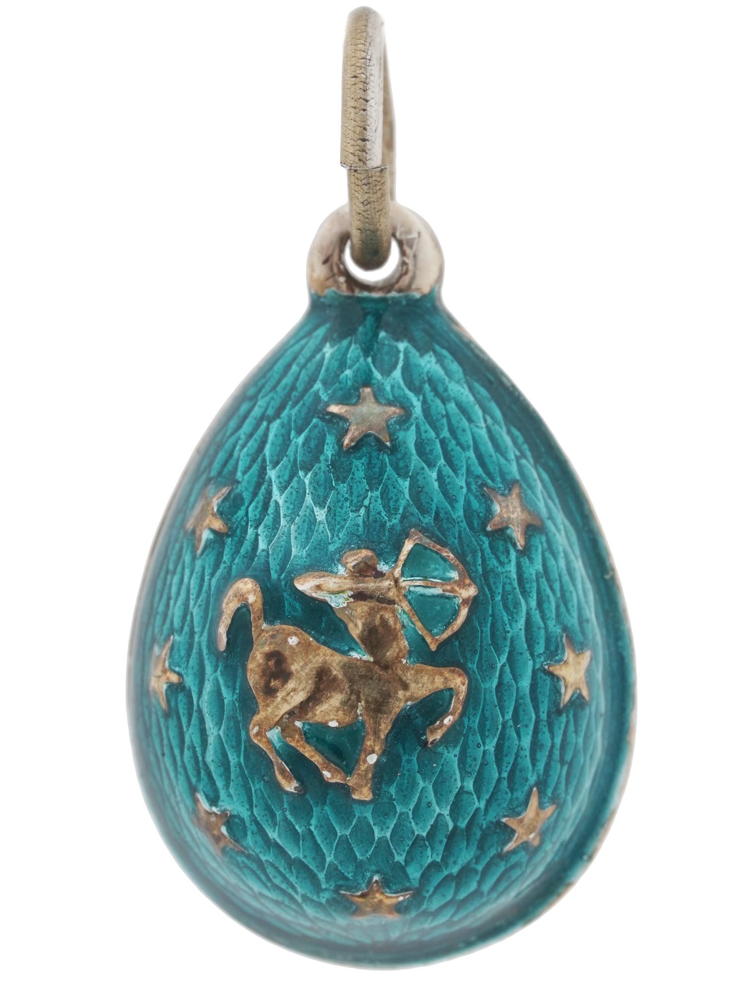 RUSSIAN 84 SILVER ENAMEL SAGITTARIUS EGG PENDANT PIC-0