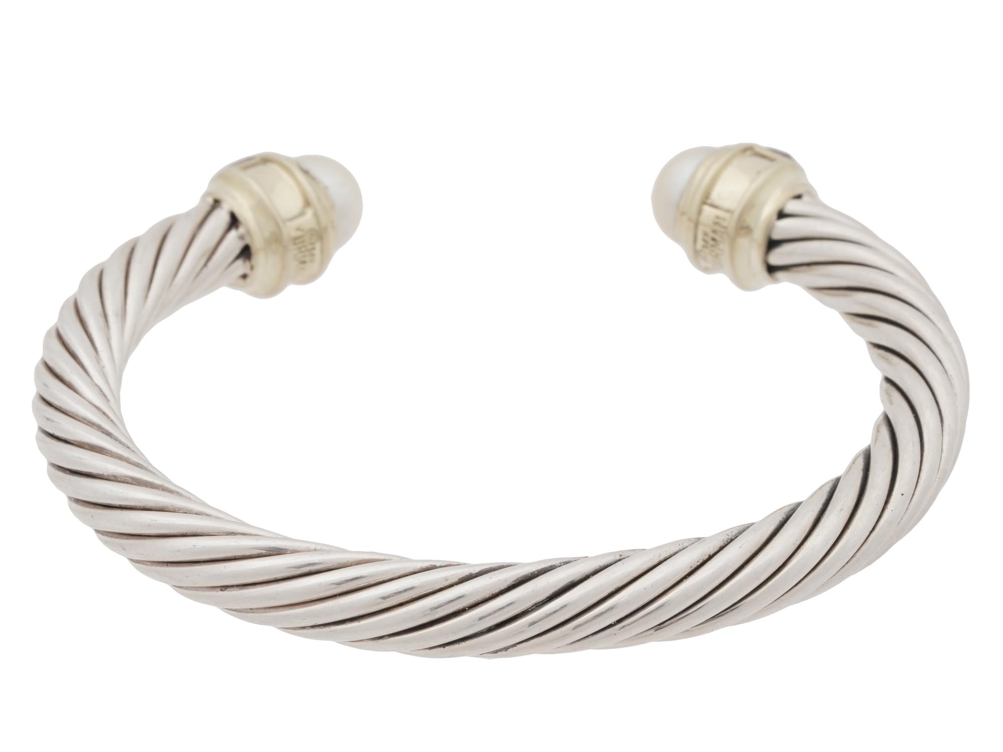 DAVID YURMAN 14K GOLD SILVER PEARL CUFF BRACELET PIC-1