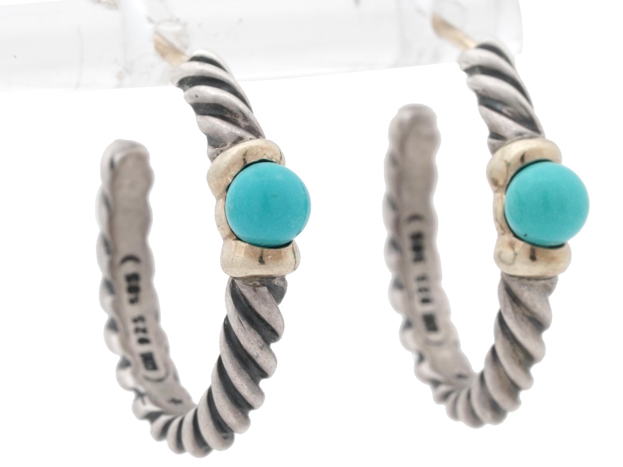 DAVID YURMAN 14K GOLD SILVER TURQUOISE EARRINGS PIC-0