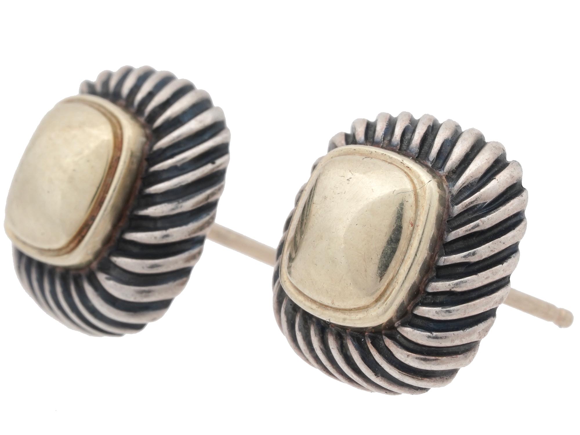 DAVID YURMAN 14K GOLD AND STERLING STUD EARRINGS PIC-1