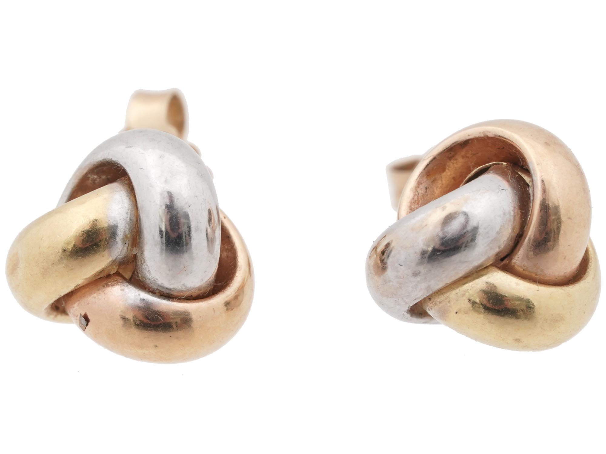 VINTAGE ITALIAN 18K TRI GOLD STUD EARRINGS PIC-0