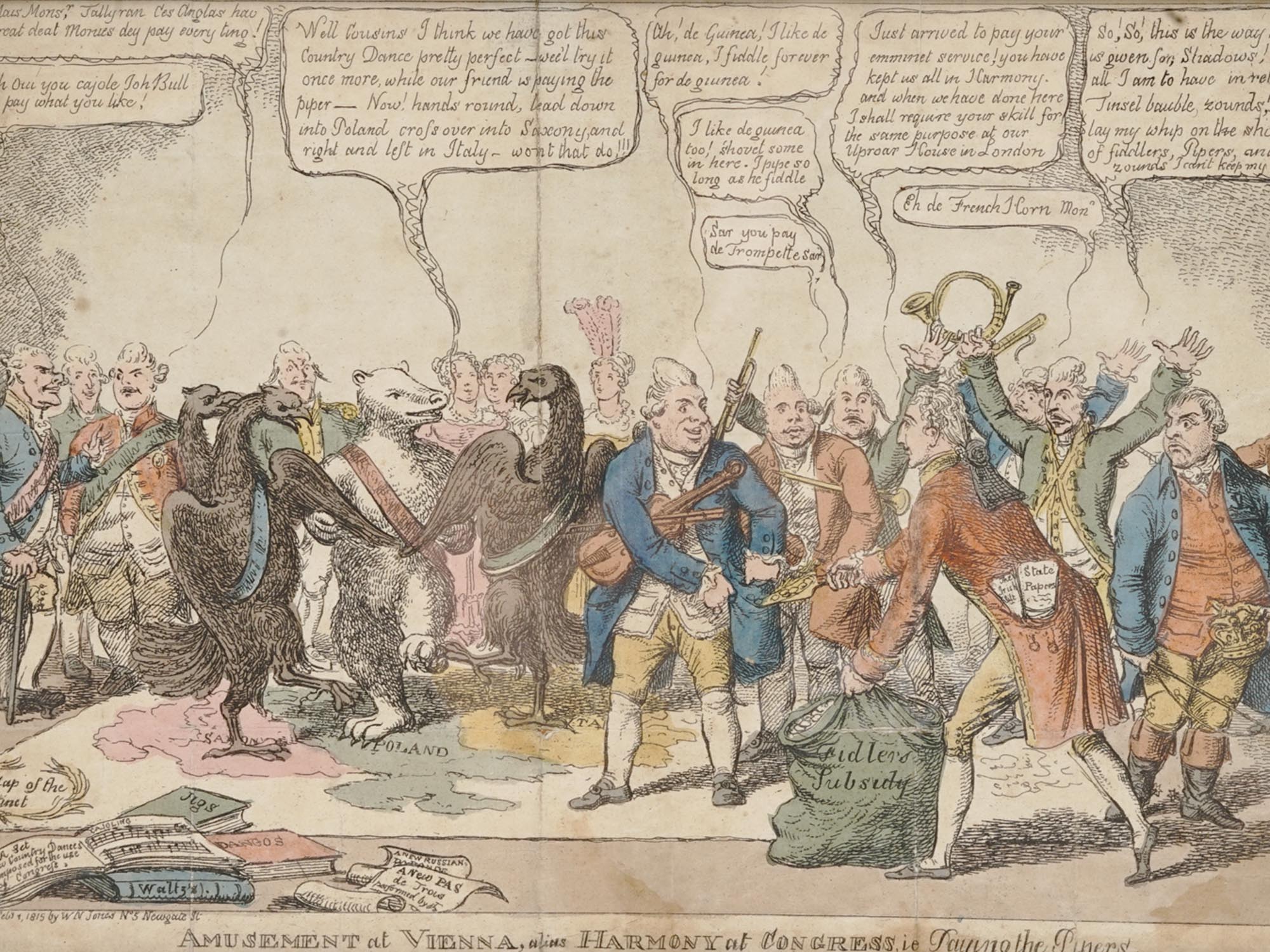1815 BRITISH SATIRE PRINT AMUSEMENT AT VIENNA PIC-1